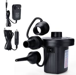 AGPtek - Portable Electric Air Pump with 3 Nozzles for Outdoor Camping, Inflatable Cushions, Beds, Boats - Black