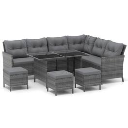 Mondawe - 7 Pieces Patio Dining Furniture Set with Soft Cushions and Ottomans - Gray