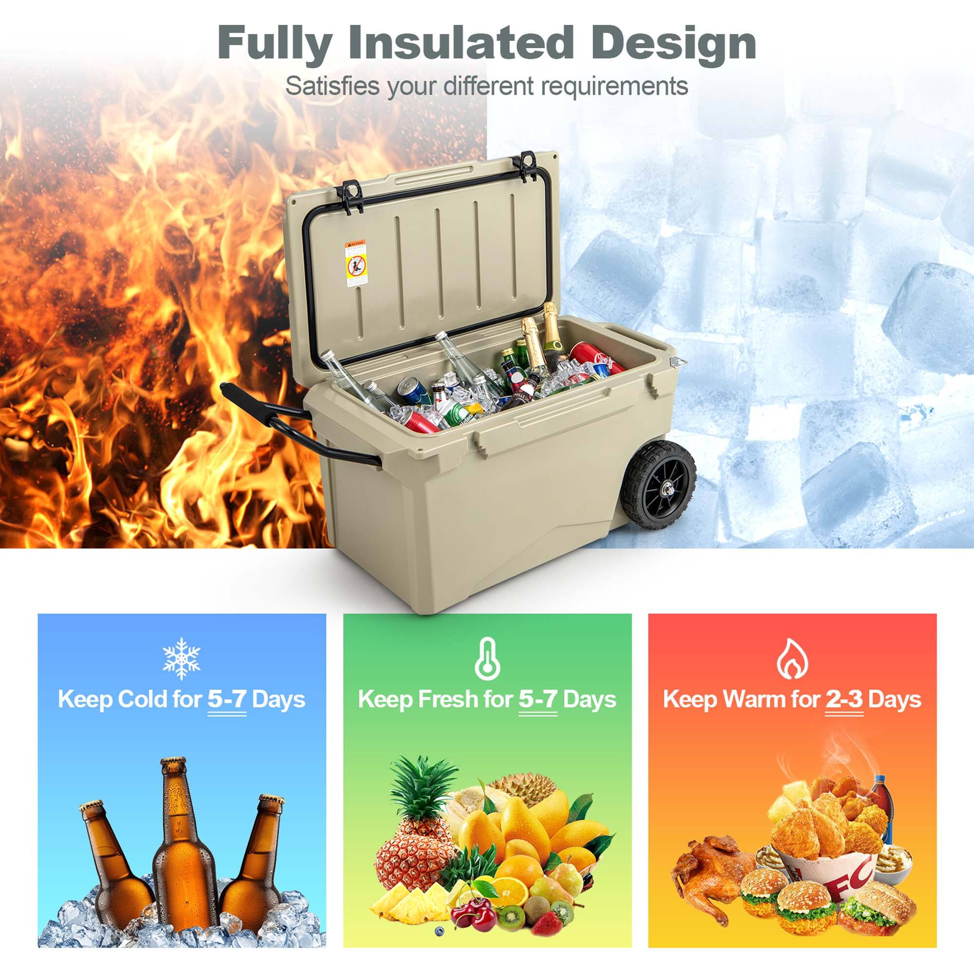 Fully Insulated Design  
Satisfies your different requirements

- Keep Cold for 5-7 Days
- Keep Fresh for 5-7 Days
- Keep Warm for 2-3 Days
