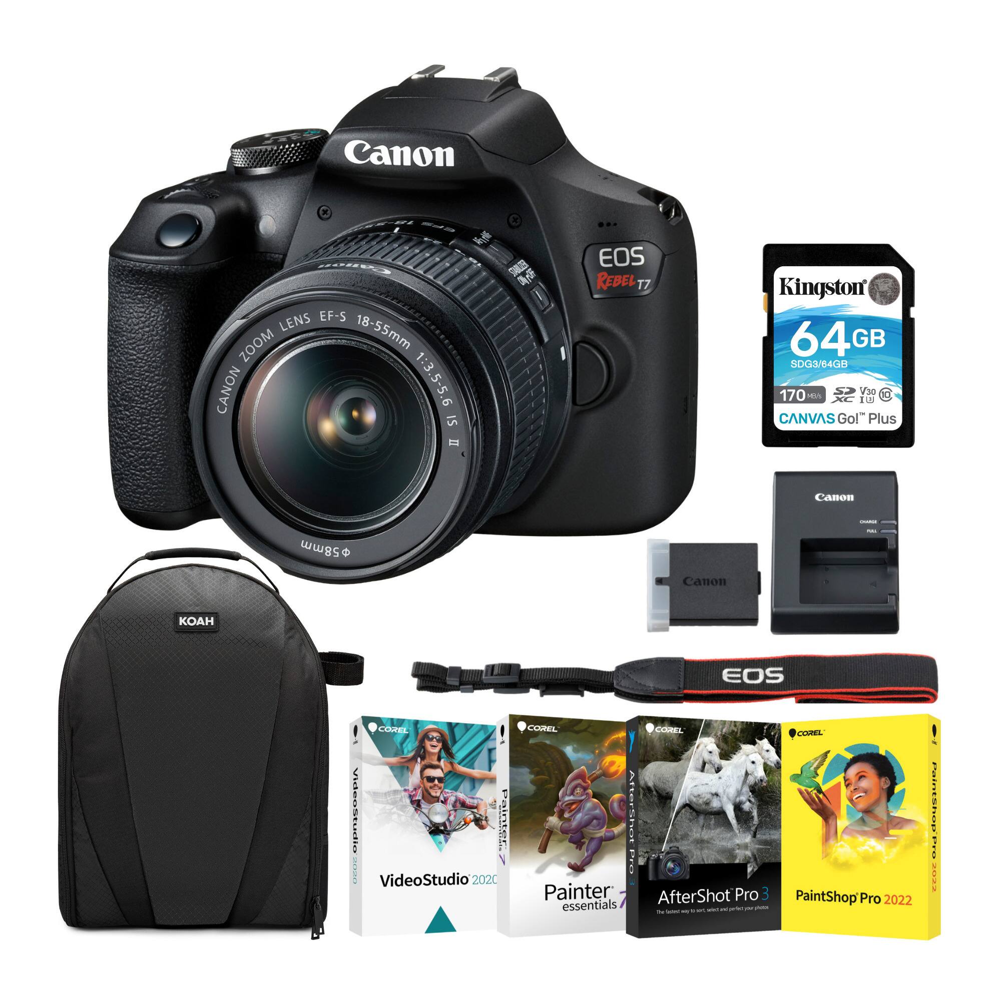 Canon USA EOS Rebel T7 with EF S 18 55mm IS II Lens Kit and