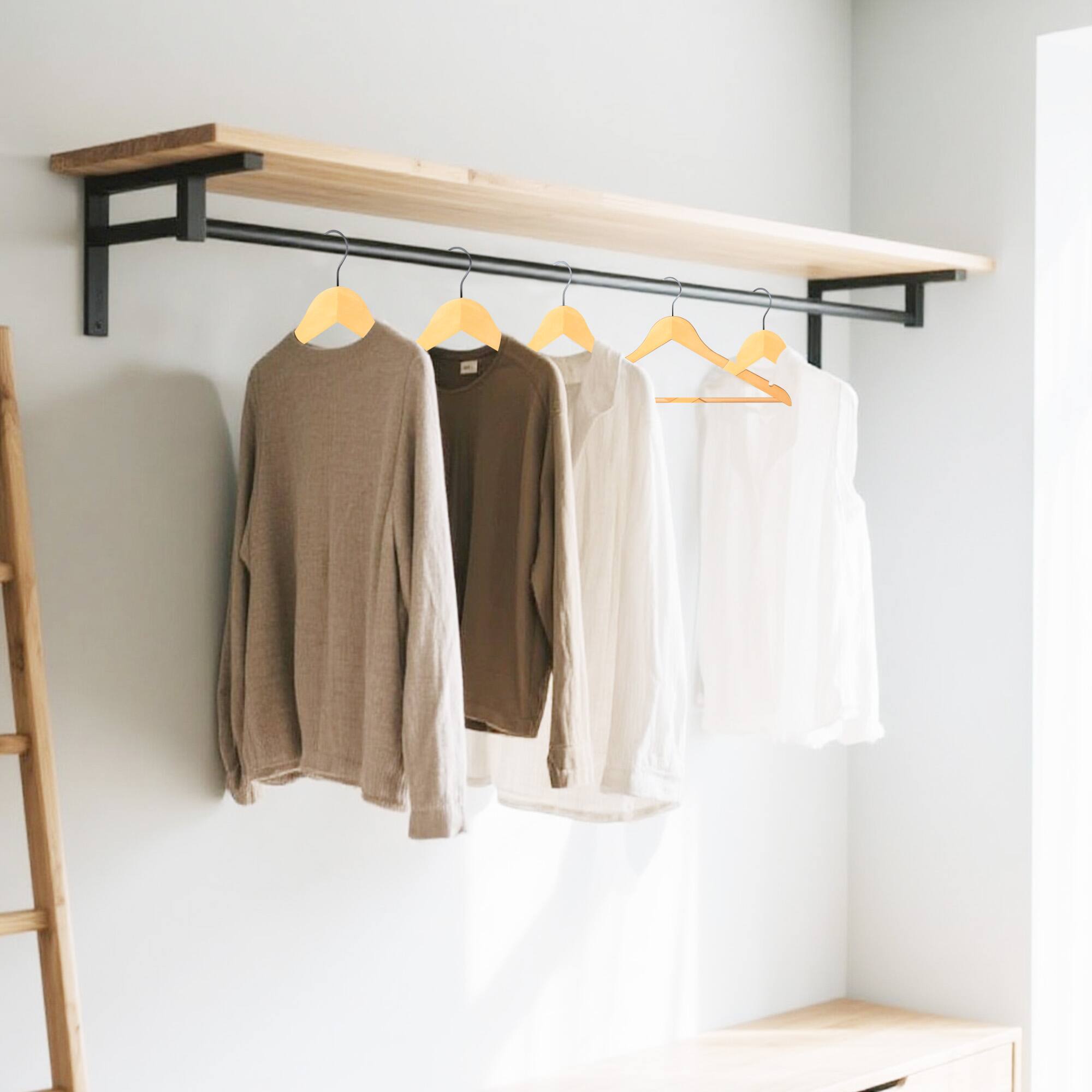 Alt View 2. BP4U - 12-Pack Wooden Suit Coat Hangers with Pant Bar, Wood Clothes Hangers for Jackets, Shirts, Dresses, Trousers(Natural) - Natural Wood.