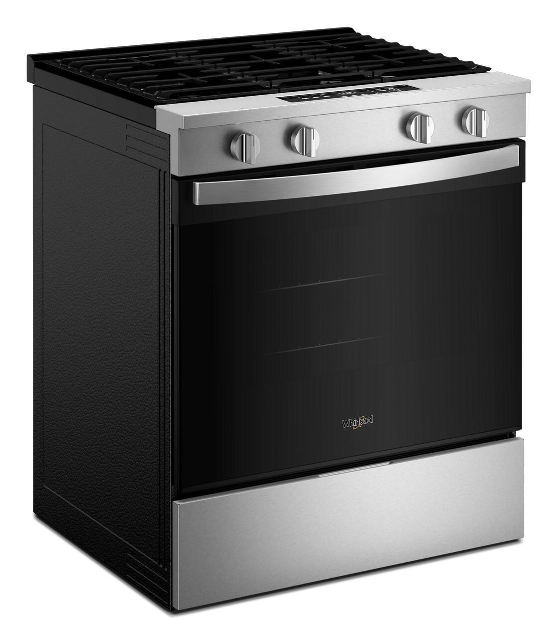 Angle. Whirlpool - 5.0 Cu. Ft. Freestanding Slide-In Gas Range with No Preheat and Slow Cook Modes - Stainless Steel.