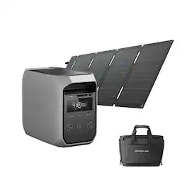 EcoFlow - Delta 3 Classic Portable Power Station (1024Wh) with 45W Solar Panel+Protective Bag,1800W AC Output for Home Backup (1024 Wh Capacity) - Light Gray