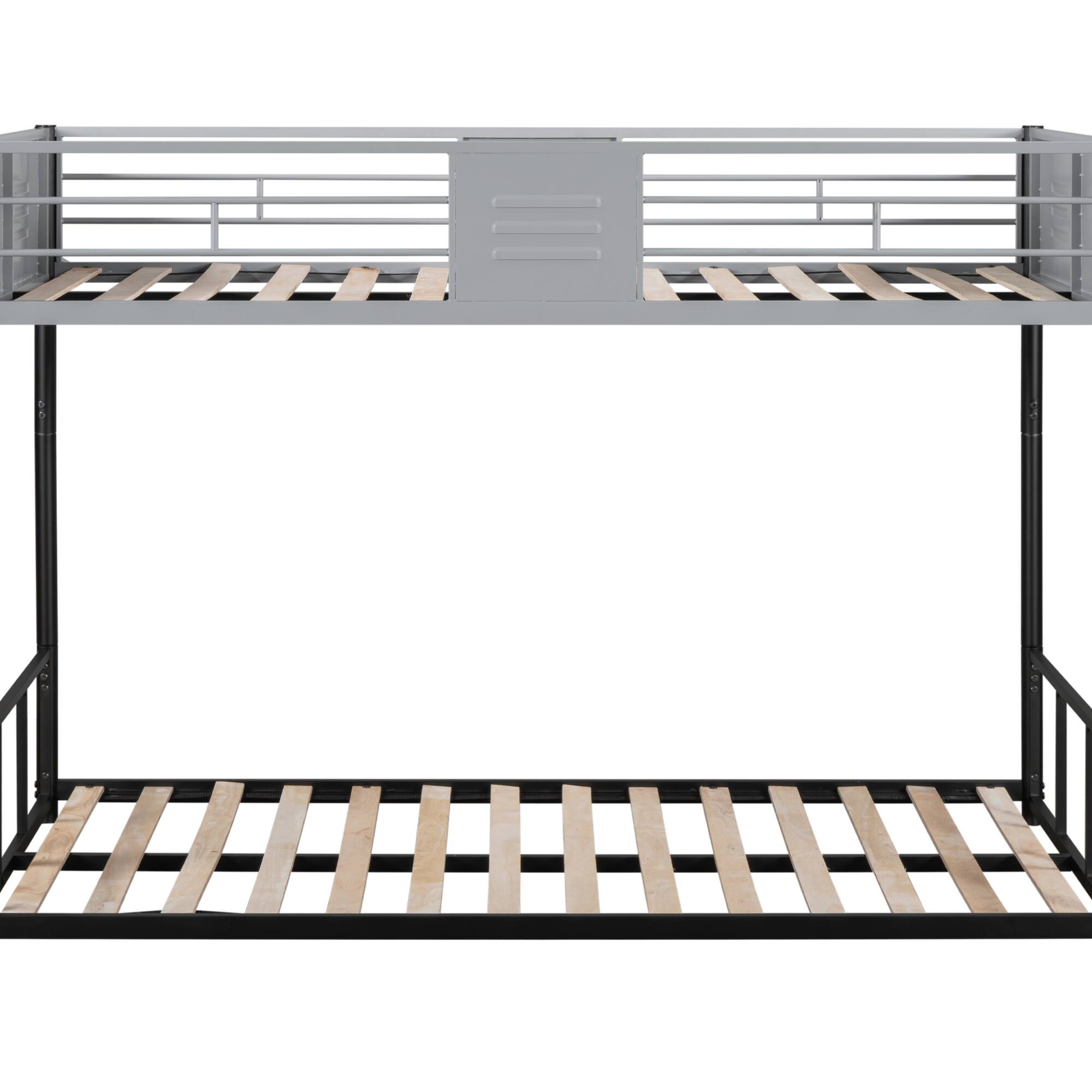Back. GOODSILO - Heavy-Duty Twin Over Twin Metal Bunk Bed with Vent Board Guardrail and Noise-Free Wood Slats - Black.