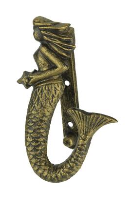 Front. Zeckos - Antique Bronze Finish Cast Iron Coastal Mermaid Door Knocker Front Door Decor - Bronze.