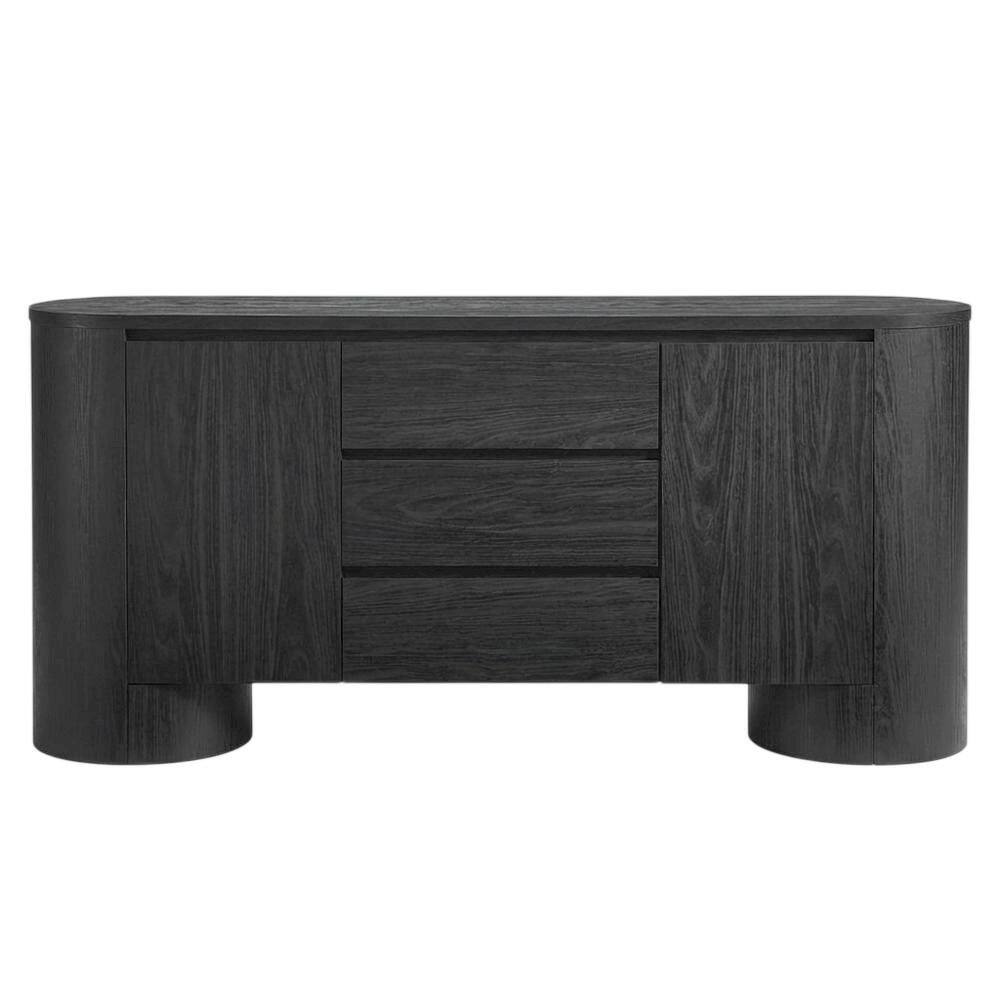 Back. FurniFact - Rounded Sideboard Storage Cabinet In Classic Finish With Spacious Shelving - Black.