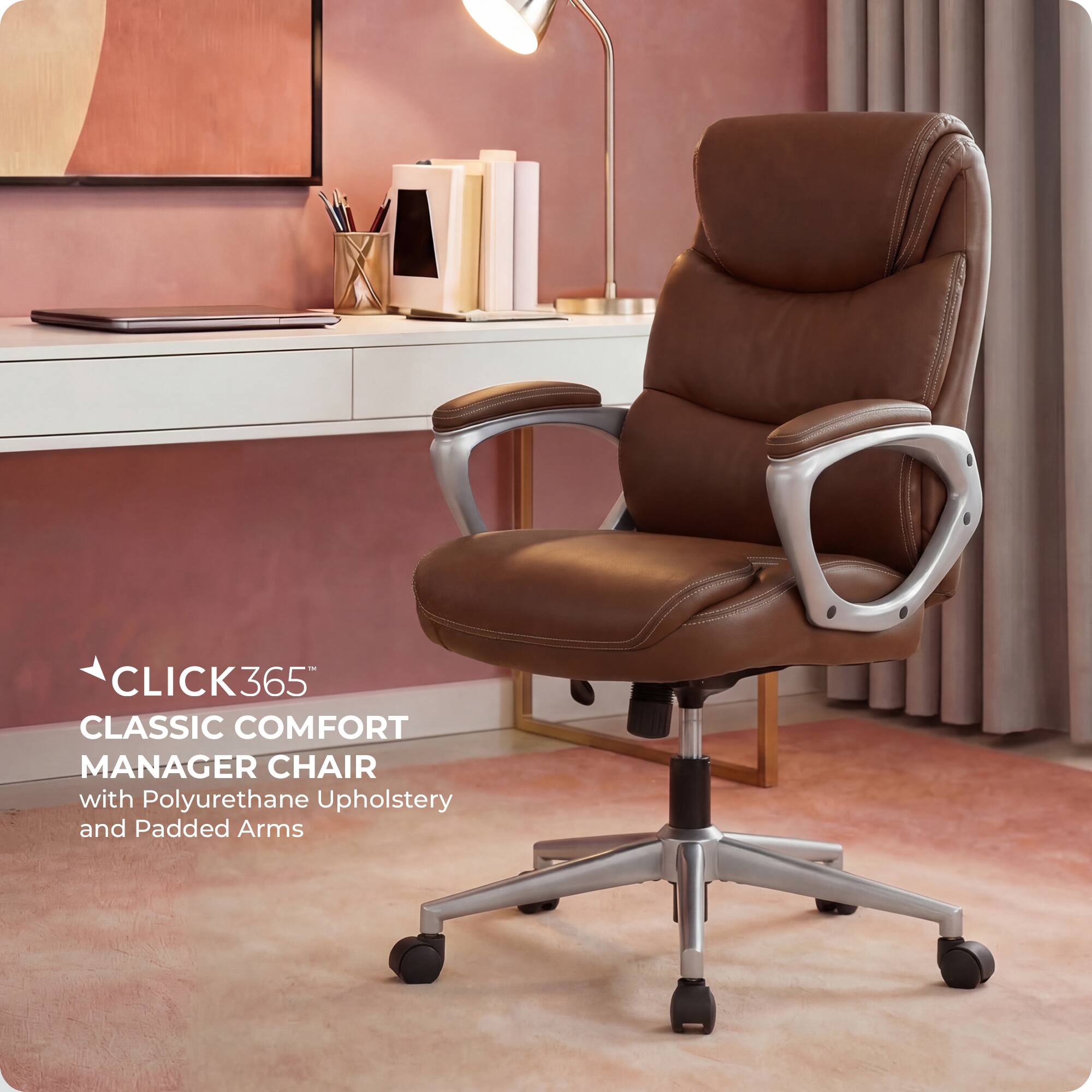 - CLICK365 CLASSIC COMFORT MANAGER CHAIR with Polyurethane Upholstery and Padded Arms