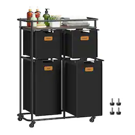 Songmics Home - Laundry Sorter, Laundry Basket with Wheels, 39.6 Gal. (150 L) Rolling Laundry Hamper, Portable Laundry Cart with Shelf - Ink Black and Chestnut Brown