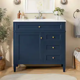 Loheer - 36 inch bathroom vanity with sink Modern Single Sink Cabinet - Blue