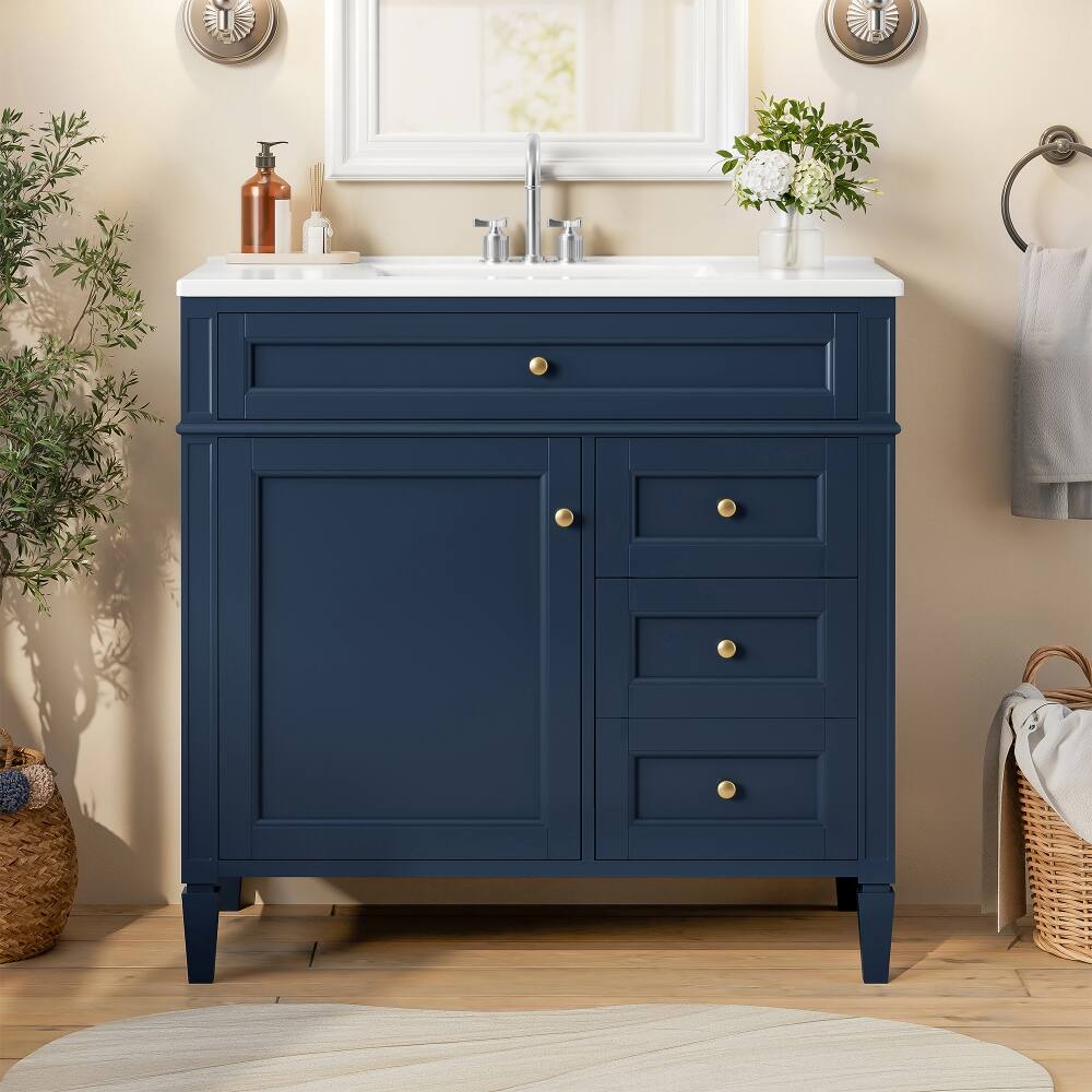 Front. Loheer - Loheer 36 inch bathroom vanity with sink Blue Modern Single Sink Cabinet - Blue.
