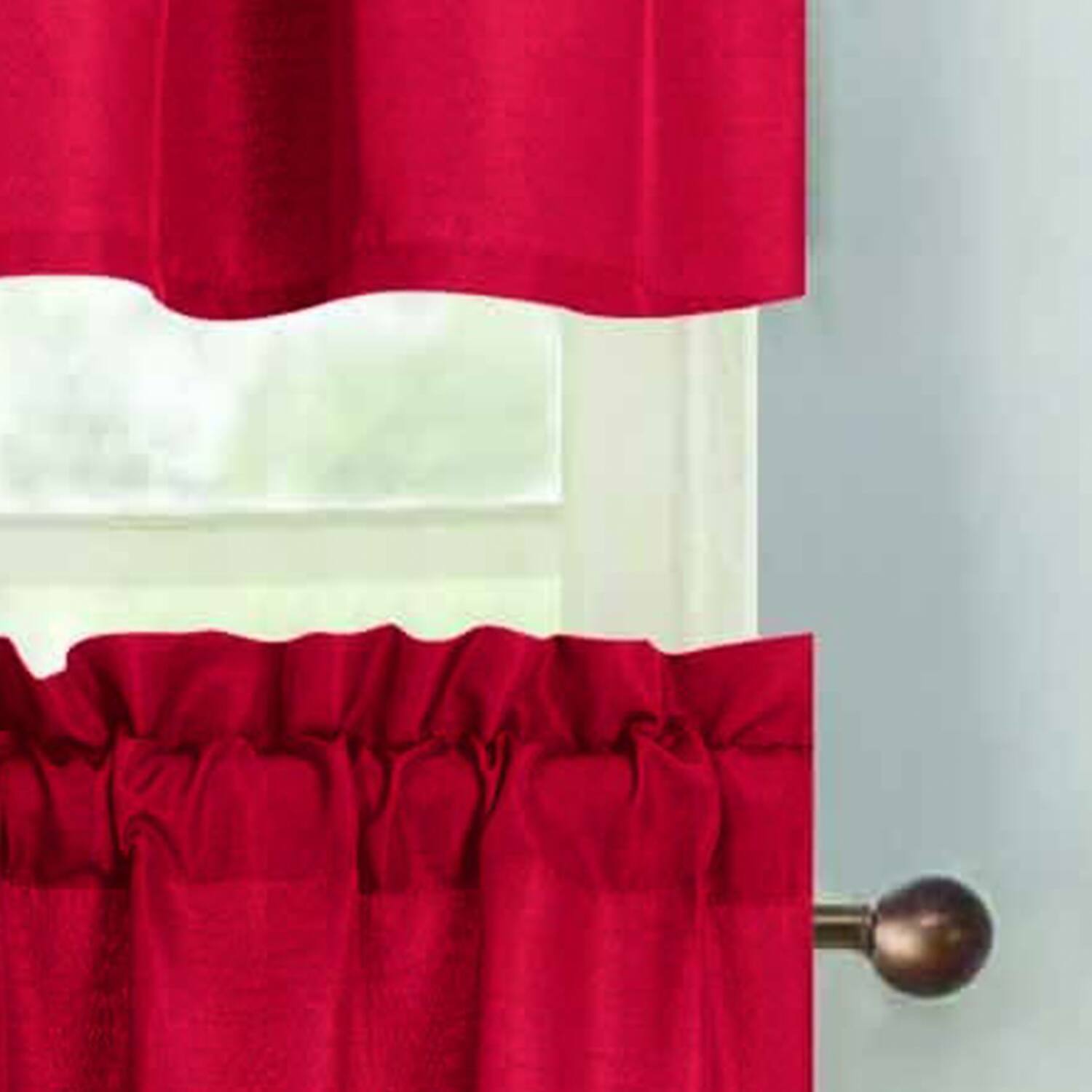 Alt View 2. RT Designers Collection - RT Designers Collection 100% Polyester Gibson Solid 3 PC Kitchen Curtains Valance & Tiers Set 54" x 18" Red - Red.