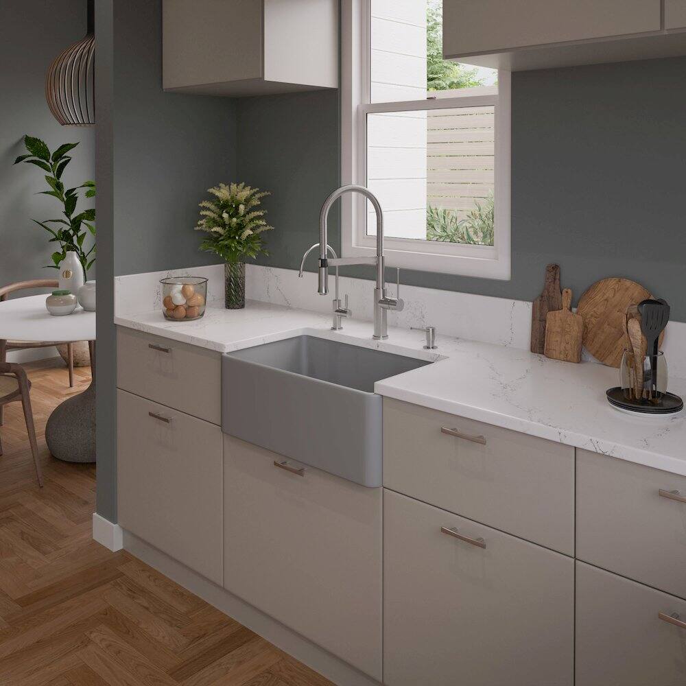 Alt View 6. Alfi - ALFI brand Gray Matte Smooth Apron 30 x 18 Single Bowl Fireclay Farm Sink - Gray.