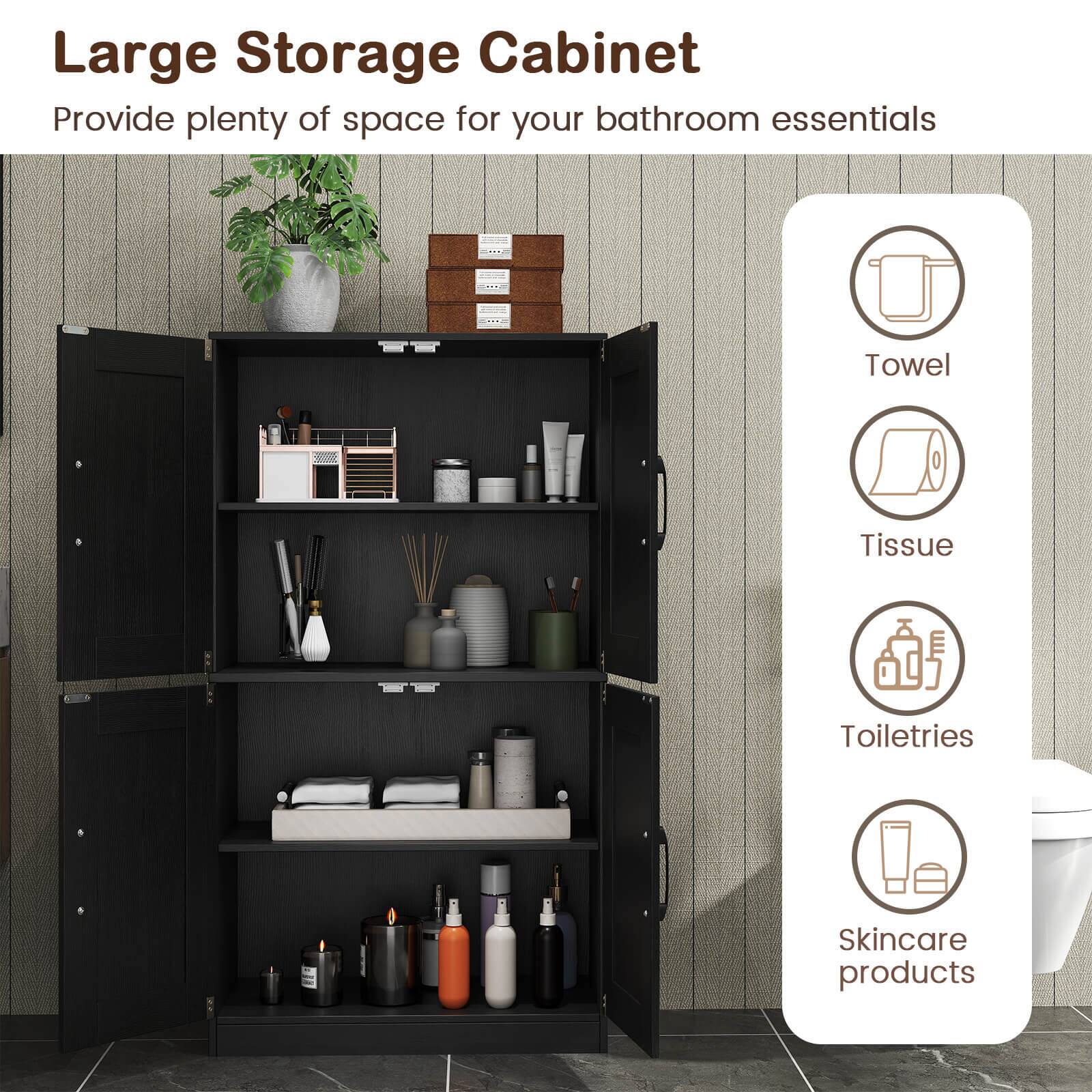 Large Storage Cabinet  
Provide plenty of space for your bathroom essentials  

- Towel  
- Tissue  
- Toiletries  
- Skincare products