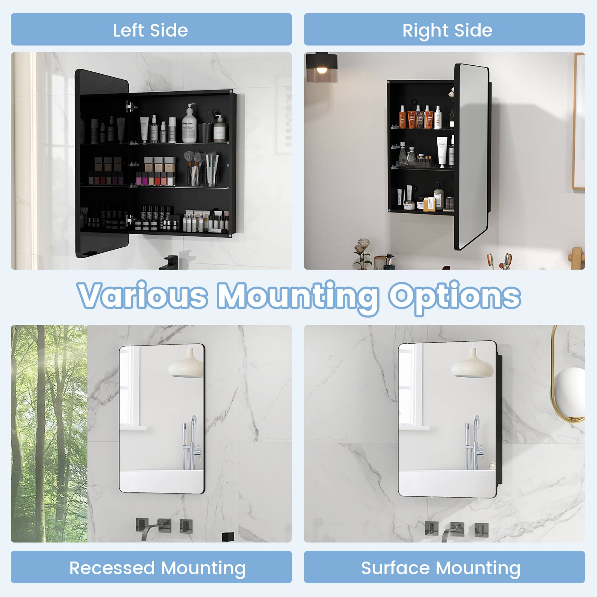 Left Side  
Right Side  
Various Mounting Options  
Recessed Mounting  
Surface Mounting