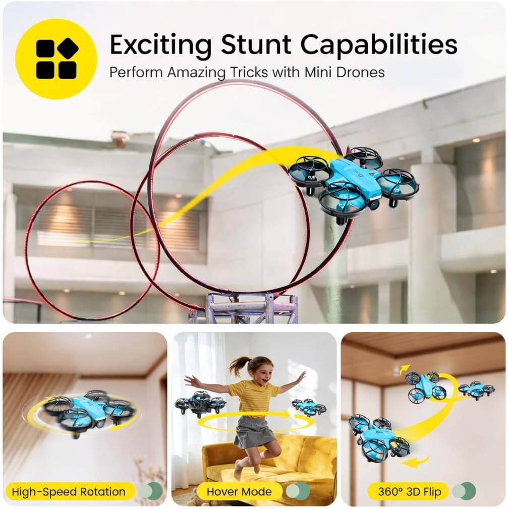 Exciting Stunt Capabilities  
Perform Amazing Tricks with Mini Drones

- High-Speed Rotation
- Hover Mode
- 360° 3D Flip