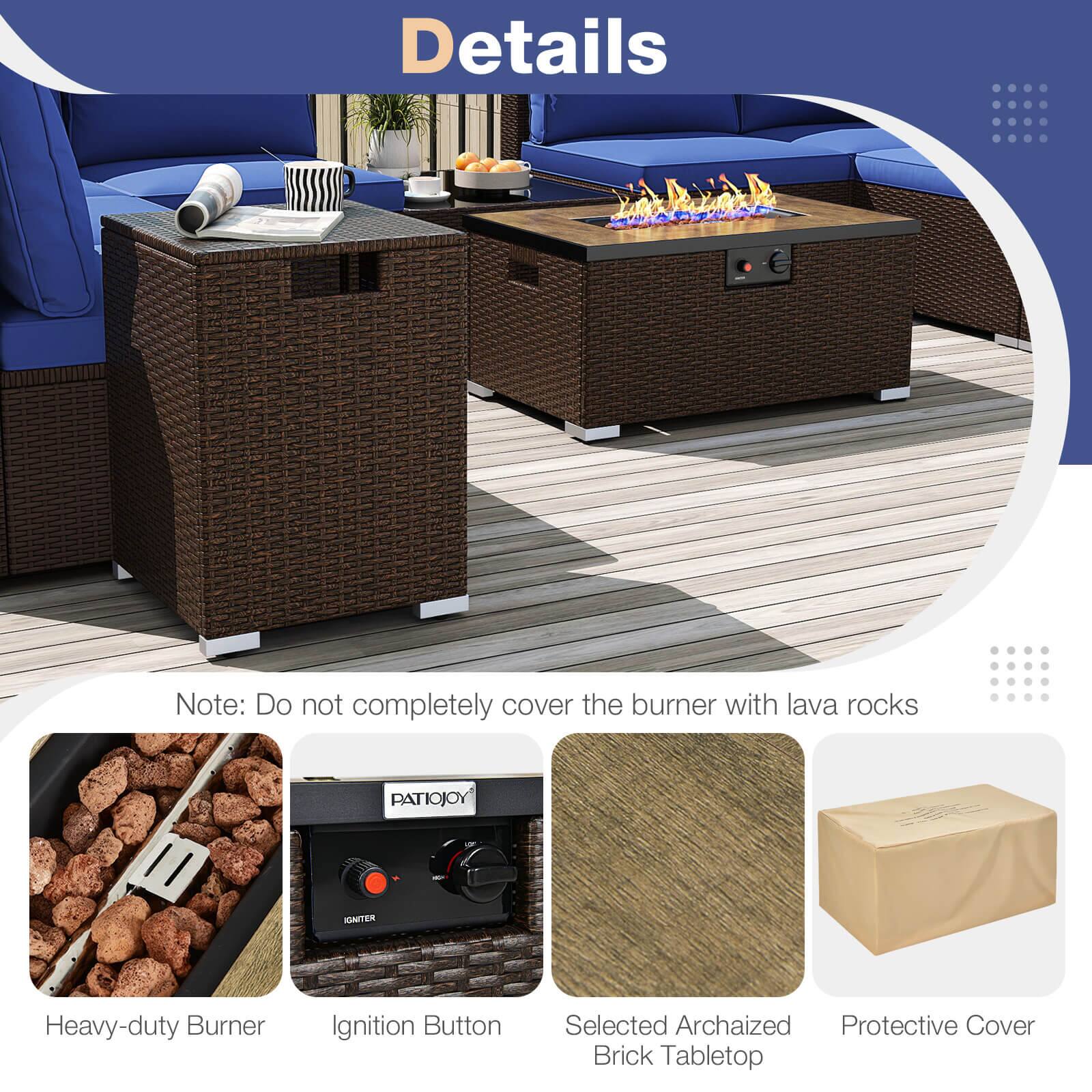 Alt View 4. Costway - Costway 12 PCS Patio Wicker Sectional Sofa Set with 32" Propane Fire Pit Table Tank Holder - Navy.