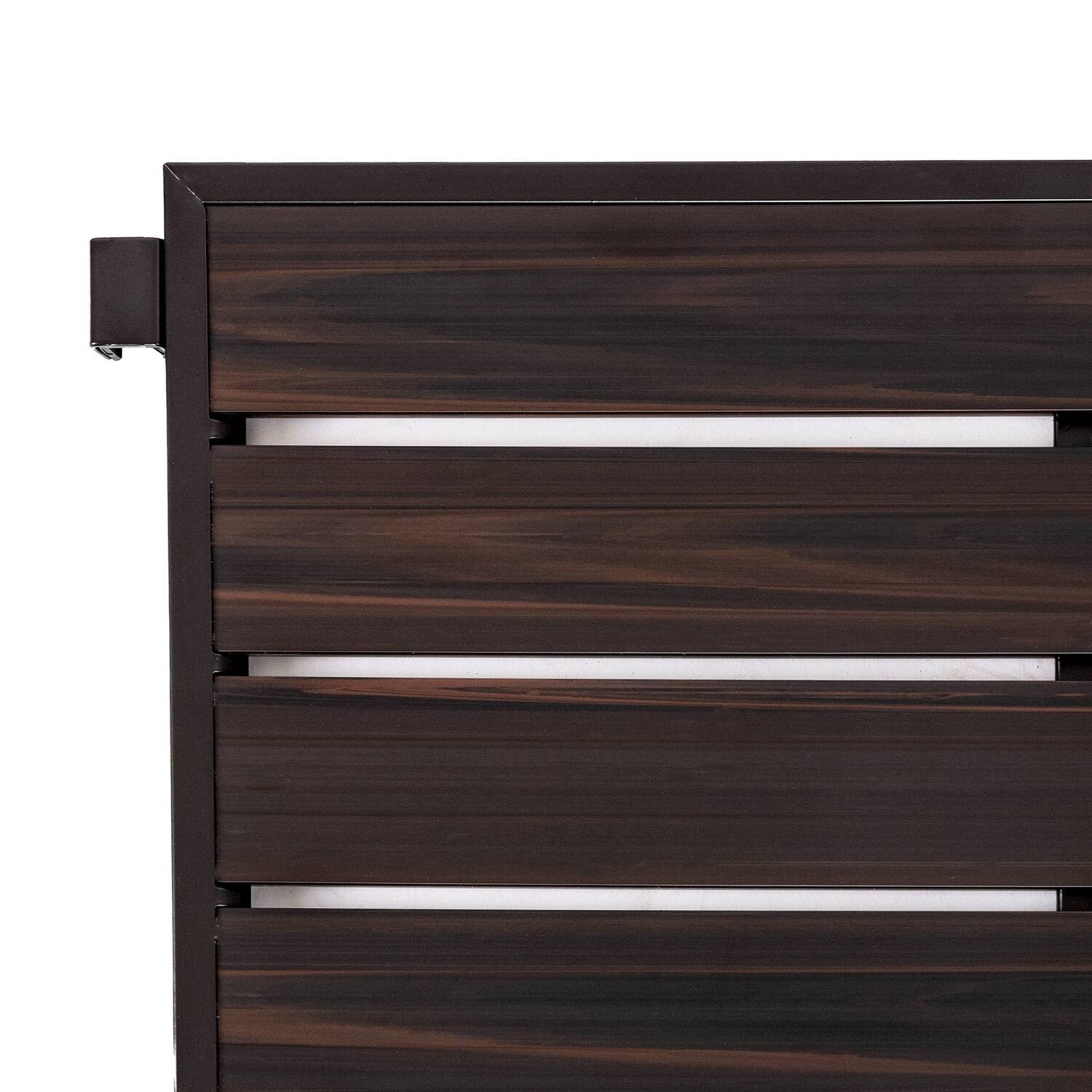 Back. Hivvago - 3-Tier Metal Espresso Brown Woodgrain Resin Foldable Stackable Shoe Rack - Espresso Brown.