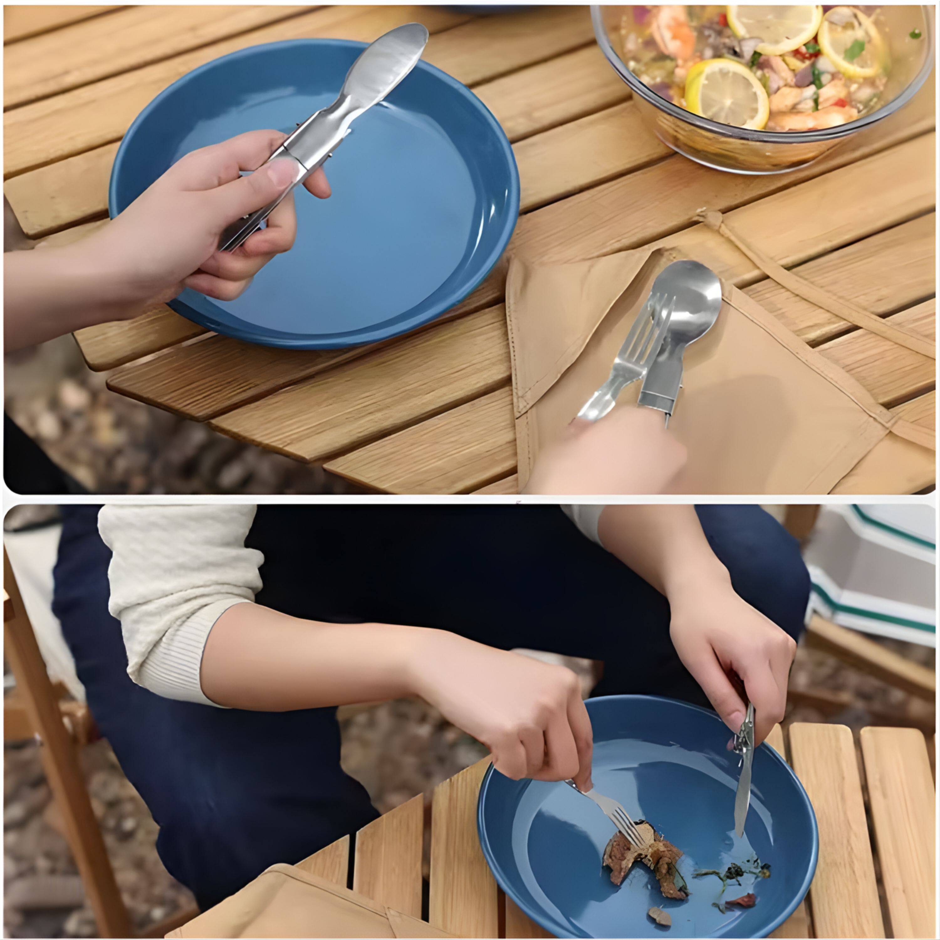 Back. Kitcheniva - Portable Cutlery Set - Folding Spoon, Fork & Knife for Camping, Travel, and Lunch.