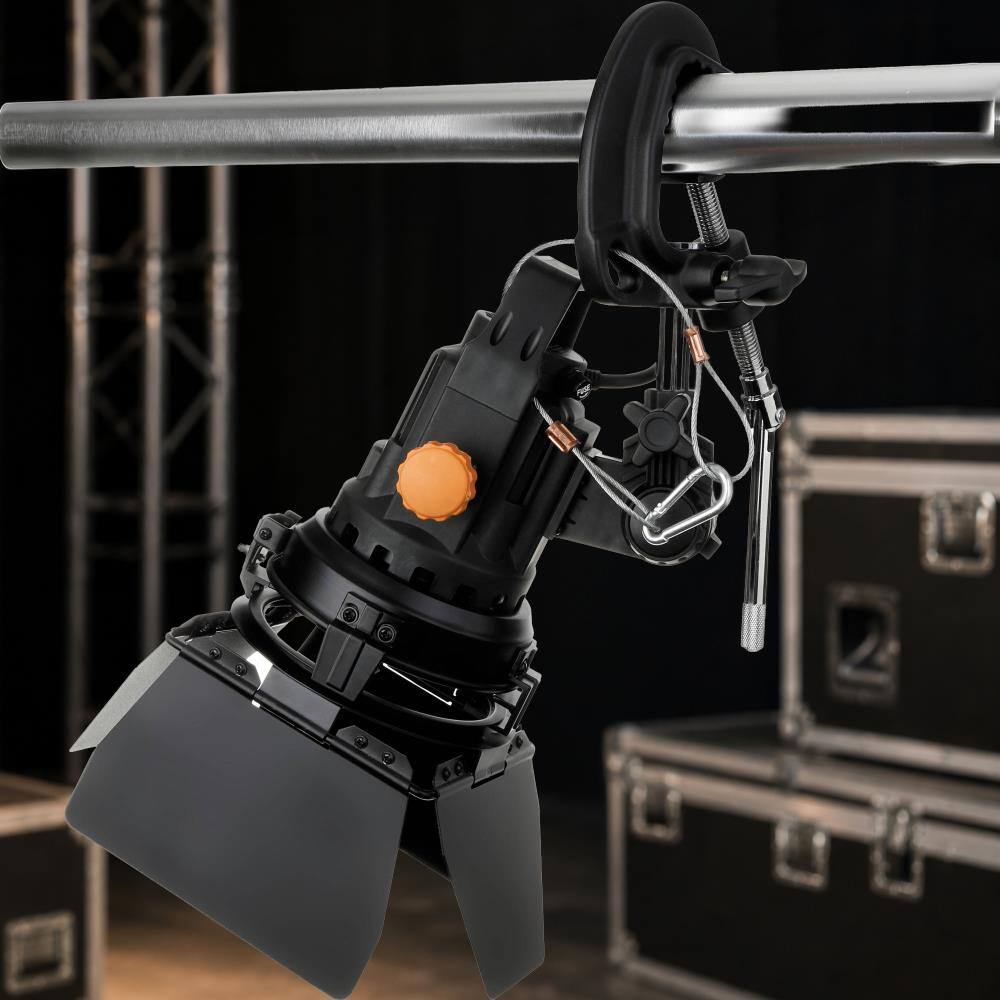 Alt View 2. Lectronify - Aluminum Pipe Clamp w 5/8" Baby Pin, 220lb Capacity Safety Cable for Studio Lighting Mounting and Overhead Mounting - Black.