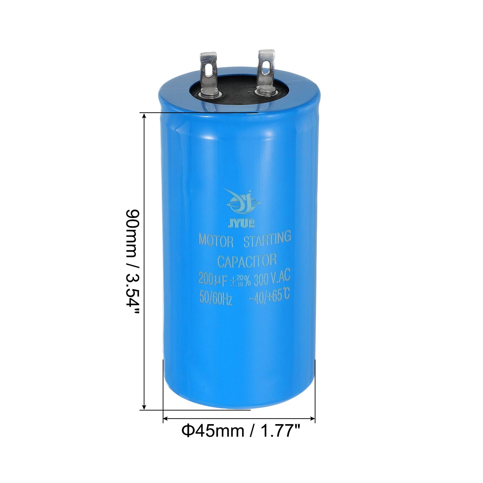 90mm / 3.54" JYUP MOTOR STARTING CAPACITOR 200µF 30% 300 V.AC 50/60Hz -40/+65°C 45mm / 1.77"