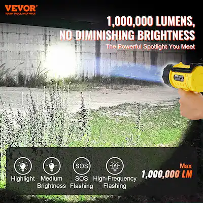 VEVOR Rechargeable Flashlight Spotlight 1000,000 Lumens IP67 Waterproof Handheld Led Super Bright Portable Searchlight VEVOR Rechargeable Flashlight Spotlight 1000,000 Lumens IP67 Waterproof Handheld Led Super Bright Portable Searchlight