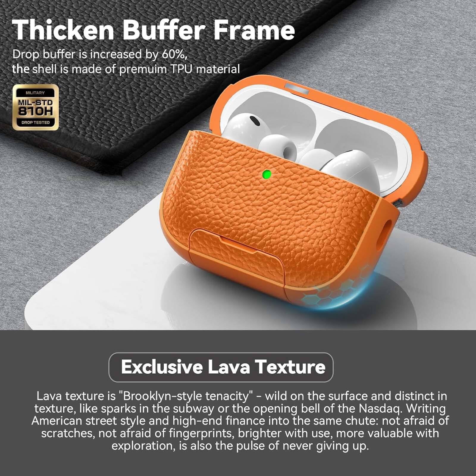 Thicken Buffer Frame  
Drop buffer is increased by 60%, the shell is made of premium TPU material  

MILITARY  
MIL-STD 810H  
DROP TESTED  

Exclusive Lava Texture  
Lava texture is "Brooklyn-style tenacity" – wild on the surface and distinct in texture, like sparks in the subway or the opening bell of the Nasdaq. Writing American street style and high-end finance into the same chute: not afraid of scratches, not afraid of fingerprints, brighter with use, more valuable with exploration, is also the pulse of never giving up.