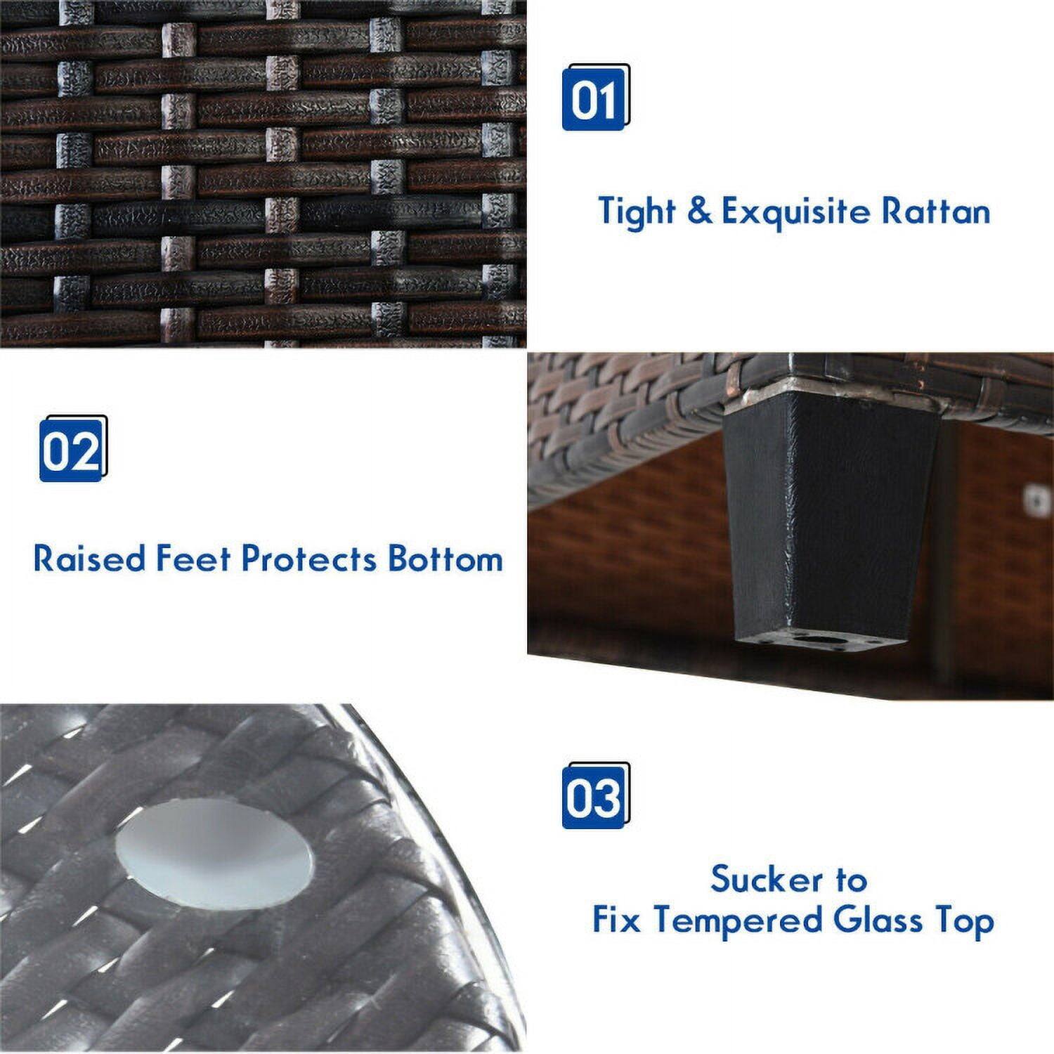 01 Tight & Exquisite Rattan  
02 Raised Feet Protects Bottom  
03 Sucker to Fix Tempered Glass Top