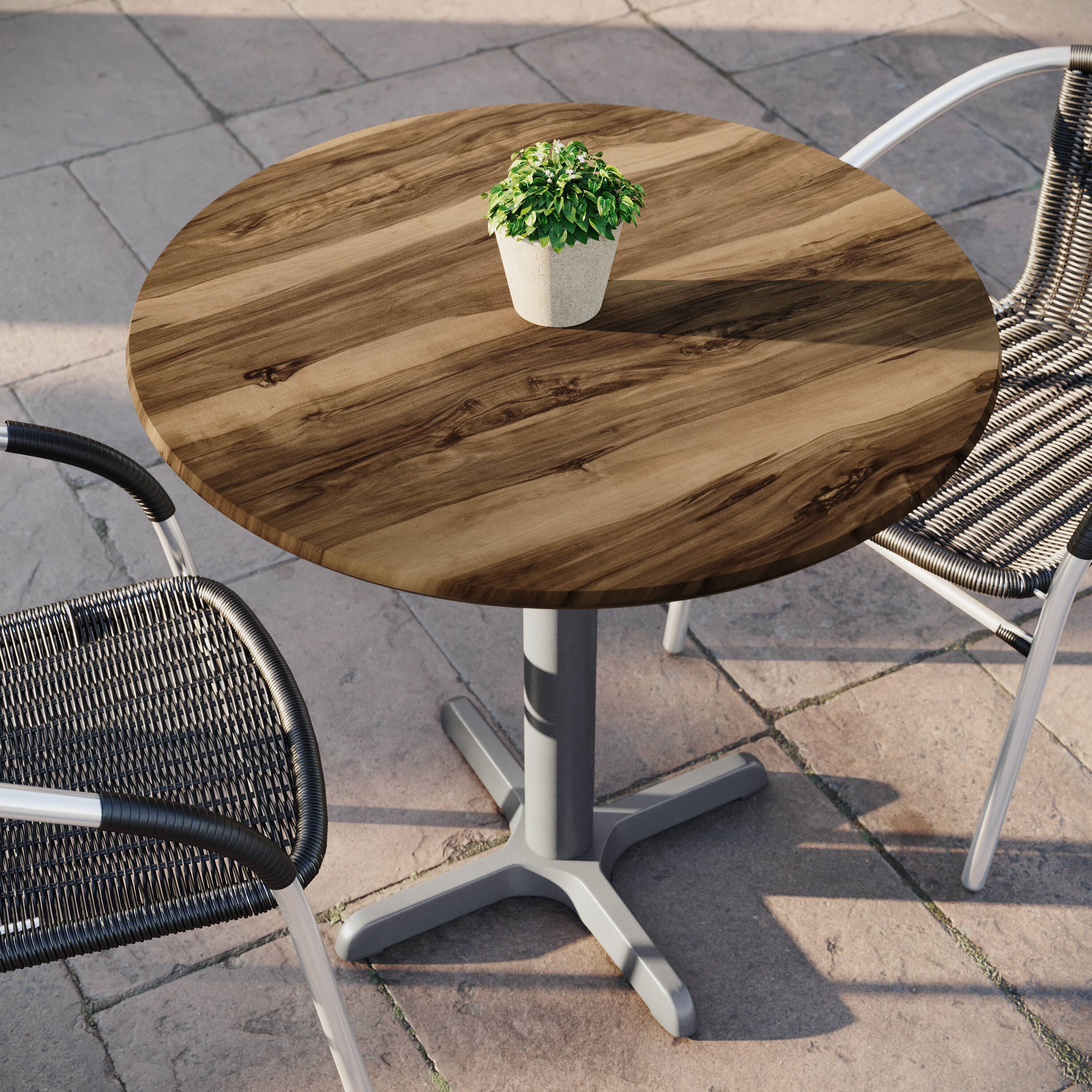 Alt View 4. Emma + Oliver - PureShield Indoor Outdoor Tabletop with Seam-Free Surface Innovation and Cast Iron Bistro Table Base - Natural/Silver Base.