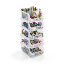 Sorbus - Small Open Front Stackable Garage Storage Bin – Heavy Duty Plastic Organizer Tote for Tools, Hardware & Shelving - Clear