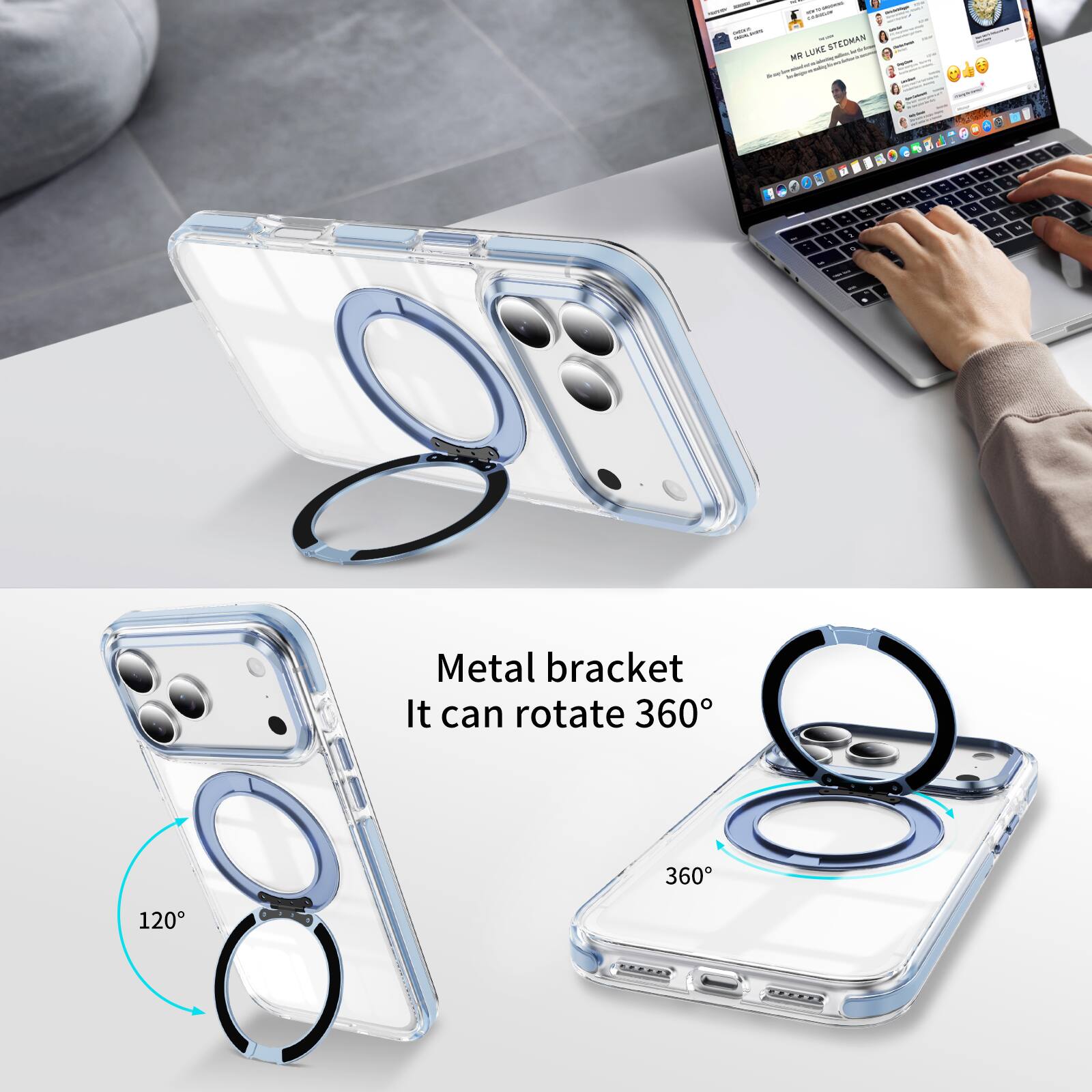 Metal bracket  
It can rotate 360°  
120°