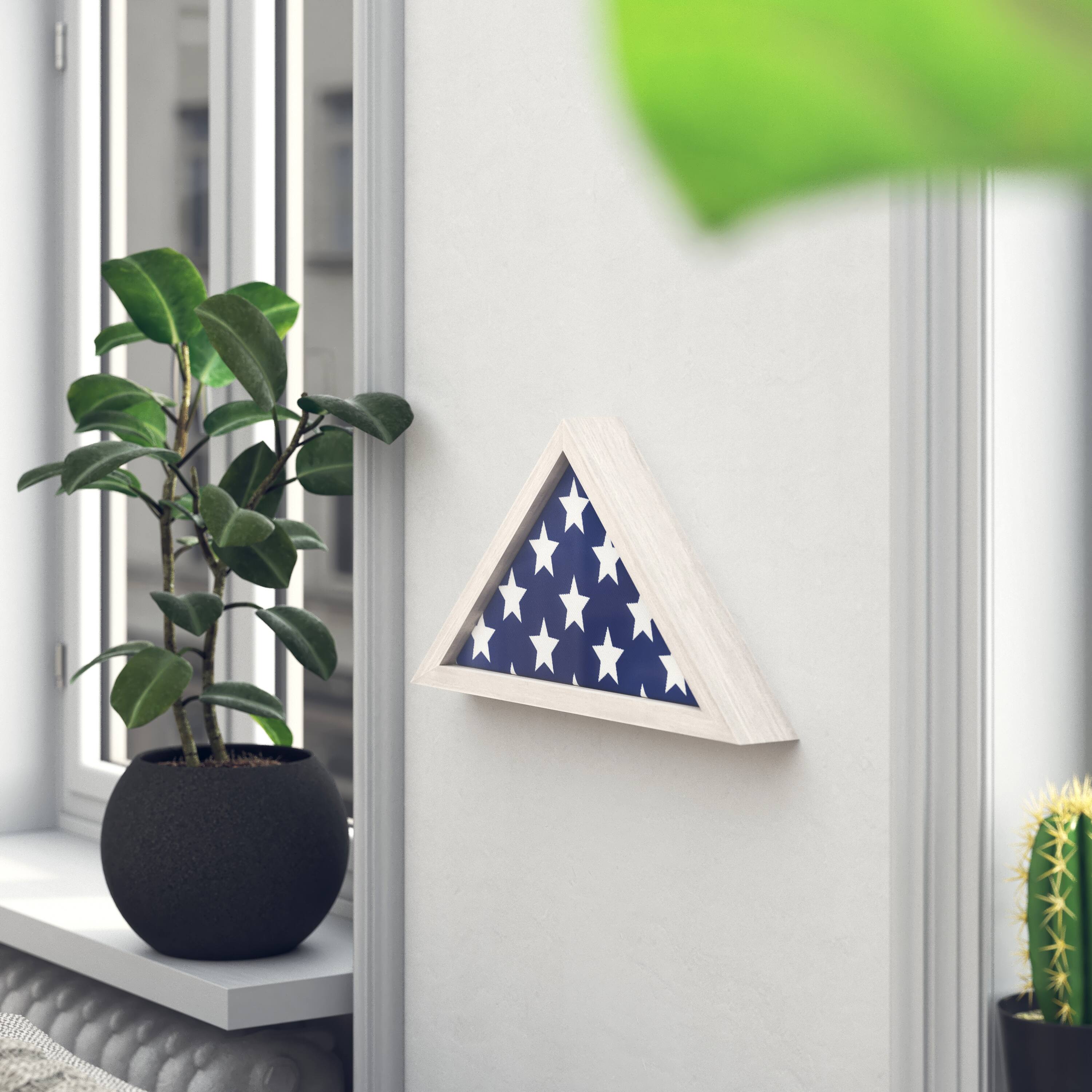Alt View 4. Emma + Oliver - Norton Rustic Military Flag Shadow Box for 9.5' x 5' American Veteran Burial Flag - Wall Mount or Freestanding - White Wash.