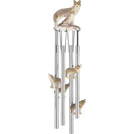 FC Design - 23" Long Wolf Family Round Top Wind Chime Outdoor Patio or Garden Hanging Decoration - Multi-Color