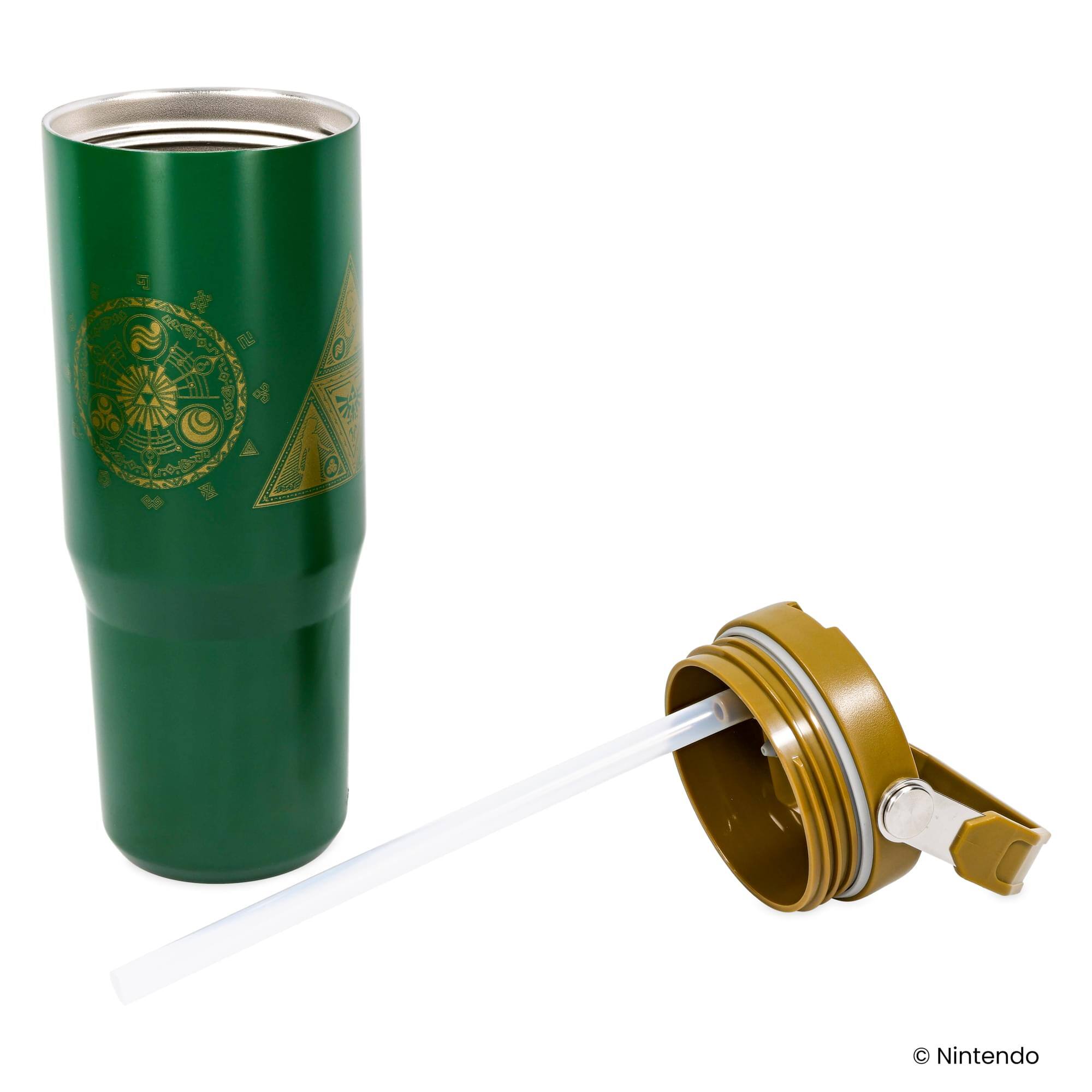 Alt View 4. Pyramid America - The Legend Of Zelda Icons 30-Ounce Flip Straw Stainless Steel Tumbler - Green.