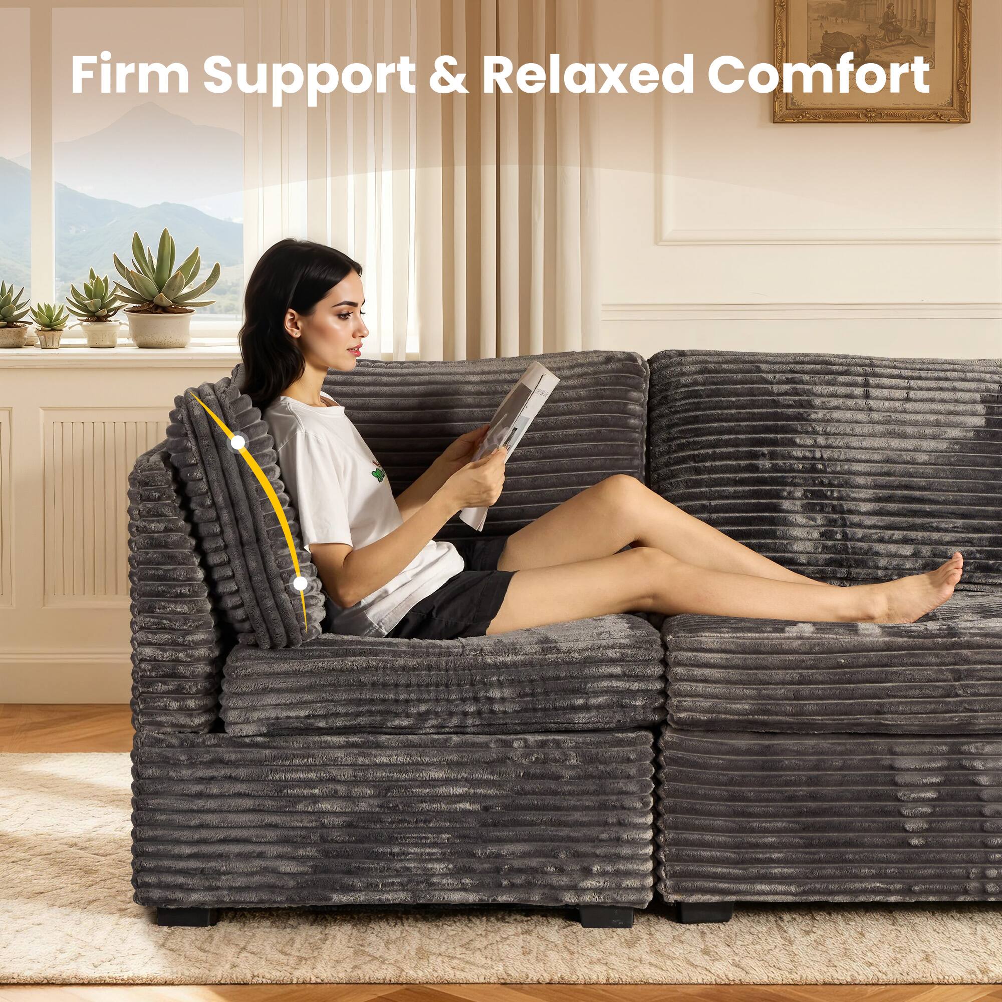 Ovios - 9 PCS Modular Sectional Sofa Oversized L Shaped Sectional Couch with Ottoman for Living Room - Gray - Thumbnail 4