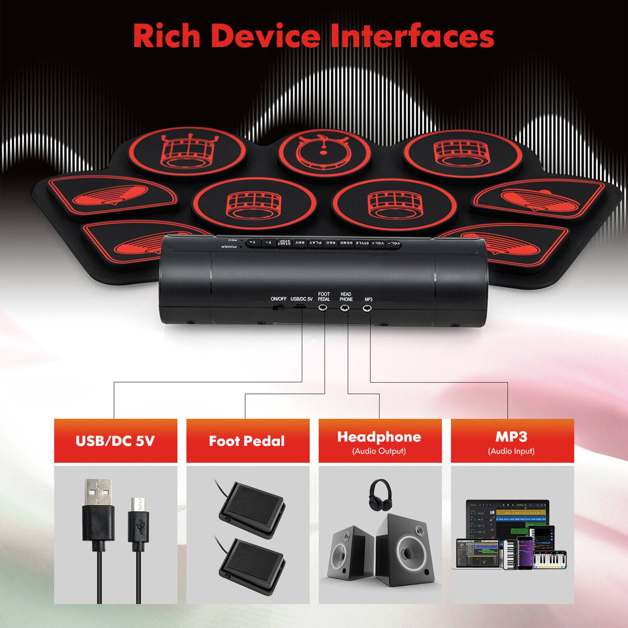 Rich Device Interfaces:  
- USB/DC 5V  
- Foot Pedal (Audio Output)  
- Headphone (Audio Output)  
- MP3 (Audio Input)