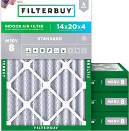 Filterbuy - 14x20x4 MERV 8 Dust & Allergy Defense, Electrostatic Pleated HVAC AC Furnace Air Filters Replacement (4-Pack) - Silver