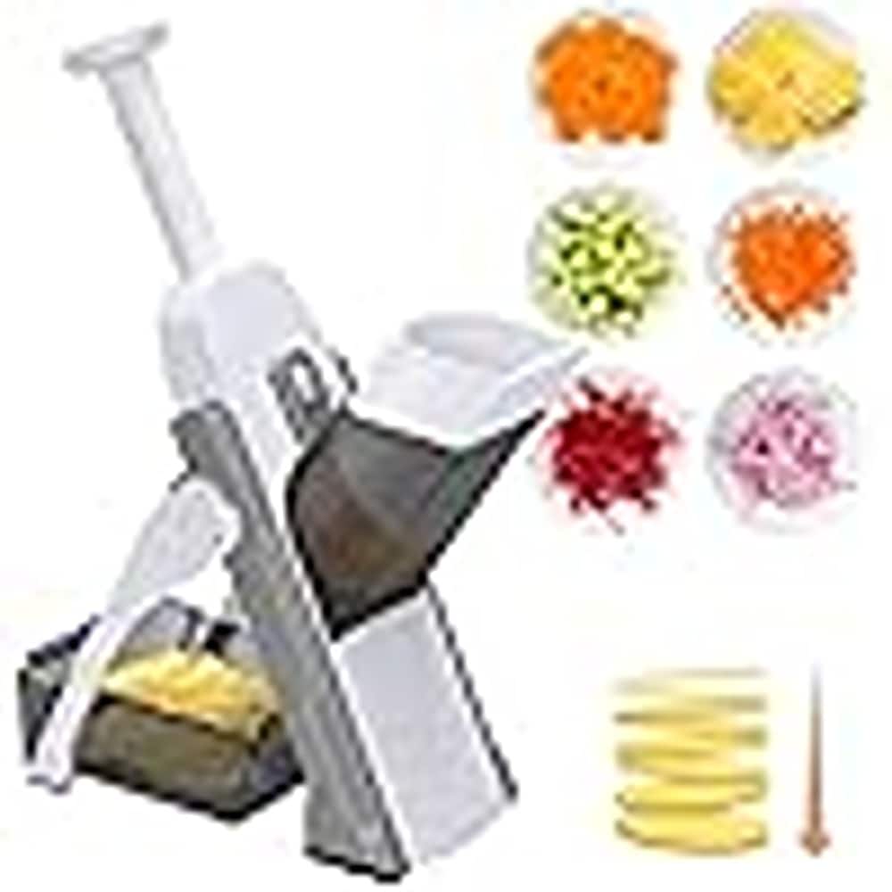 PARKER SLATER - Safe Mandoline Slicer for Kitchen, Adjustable Thickness Vegetable Chopper with Container, Multifunctional Professional M - Gray