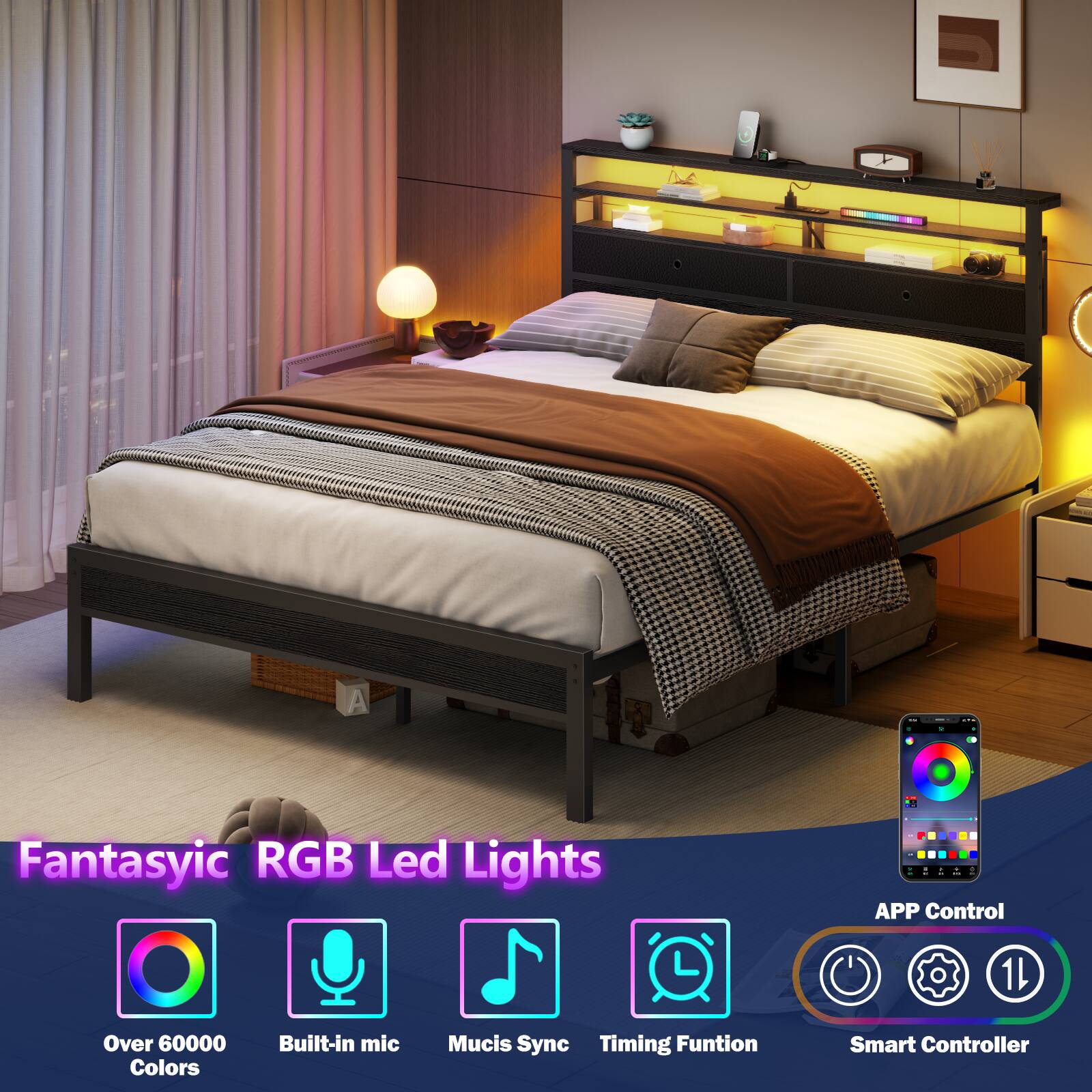 Fantasyic RGB Led Lights  
APP Control  
1L  
Over 60000 Colors  
Built-in mic  
Music Sync  
Timing Function  
Smart Controller