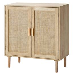 VEVOR - Rattan Cabinet,Rattan Storage Cabinet with 2 Magnetic Doors and Adjustable Shelves, Sideboard Buffet Cabinet for Hallway - Natural wood