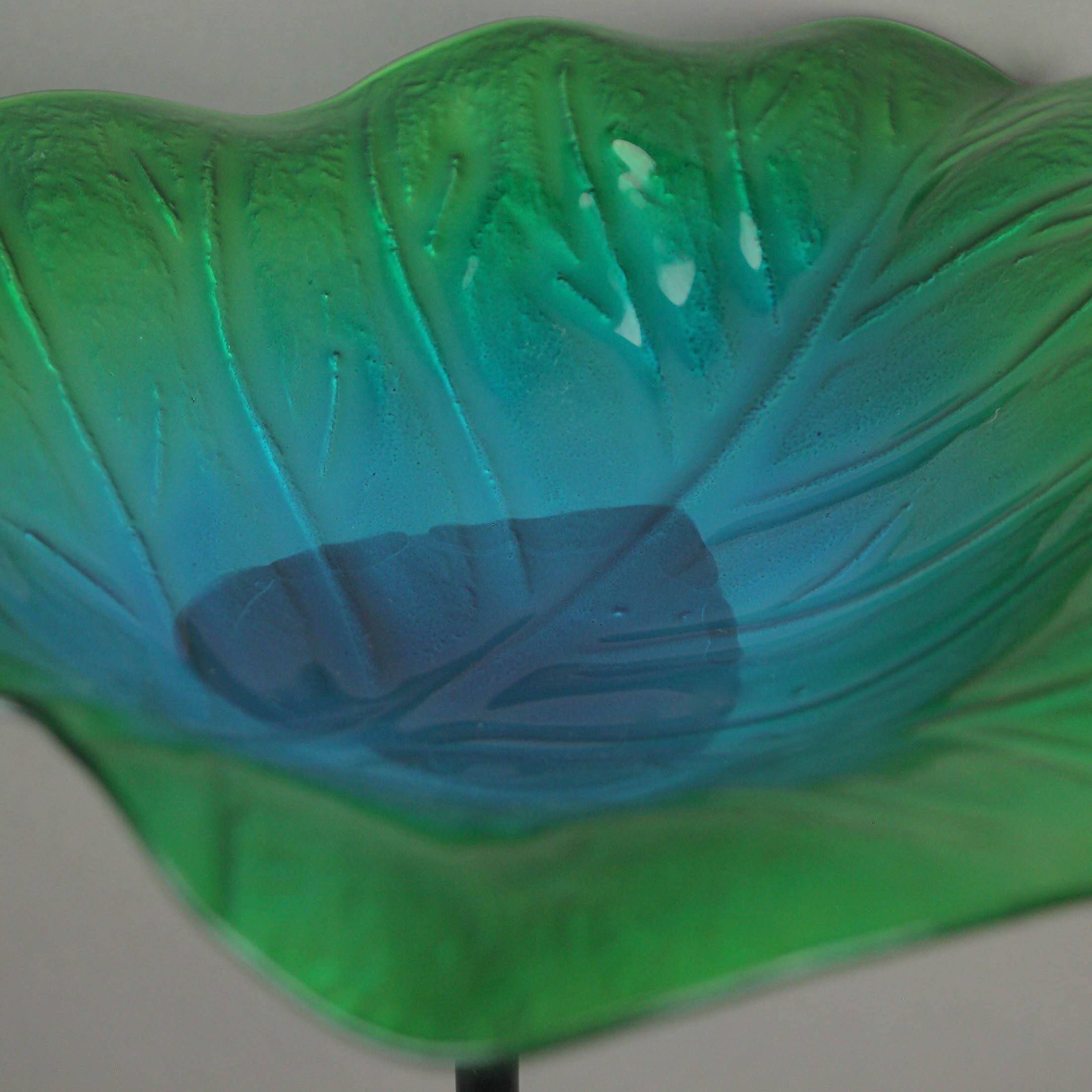 Alt View 2. The Gerson Companies - Set of 2 Green Blue Glass Leaf Bird Bath Garden Stakes Outdoor Home Yard Decor - Multicolored.