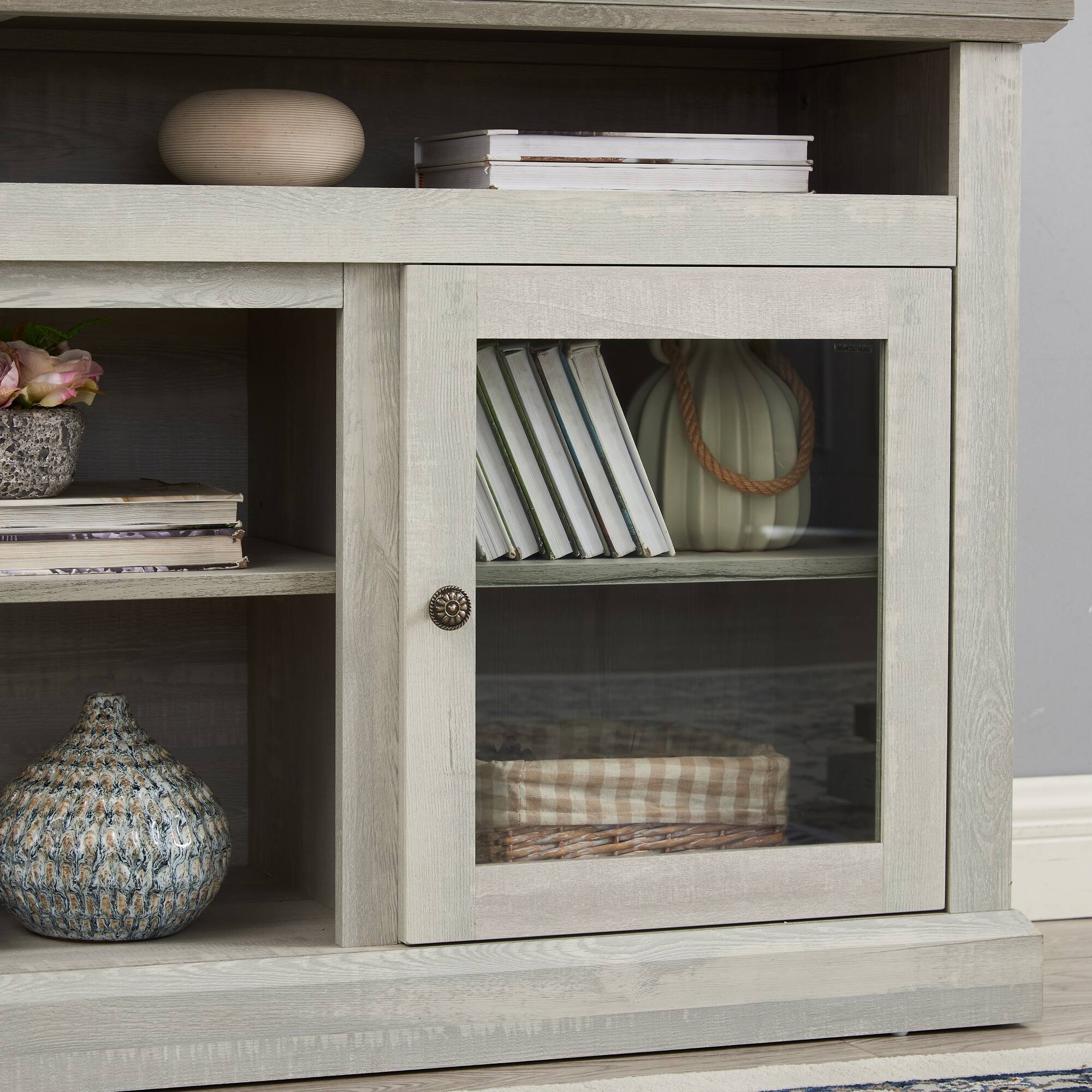 Alt View 7. GOODSILO - Modern TV Stand Entertainment Center Media Console with Glass Doors for Living Room Large Capacity Storage - Stone Gray.