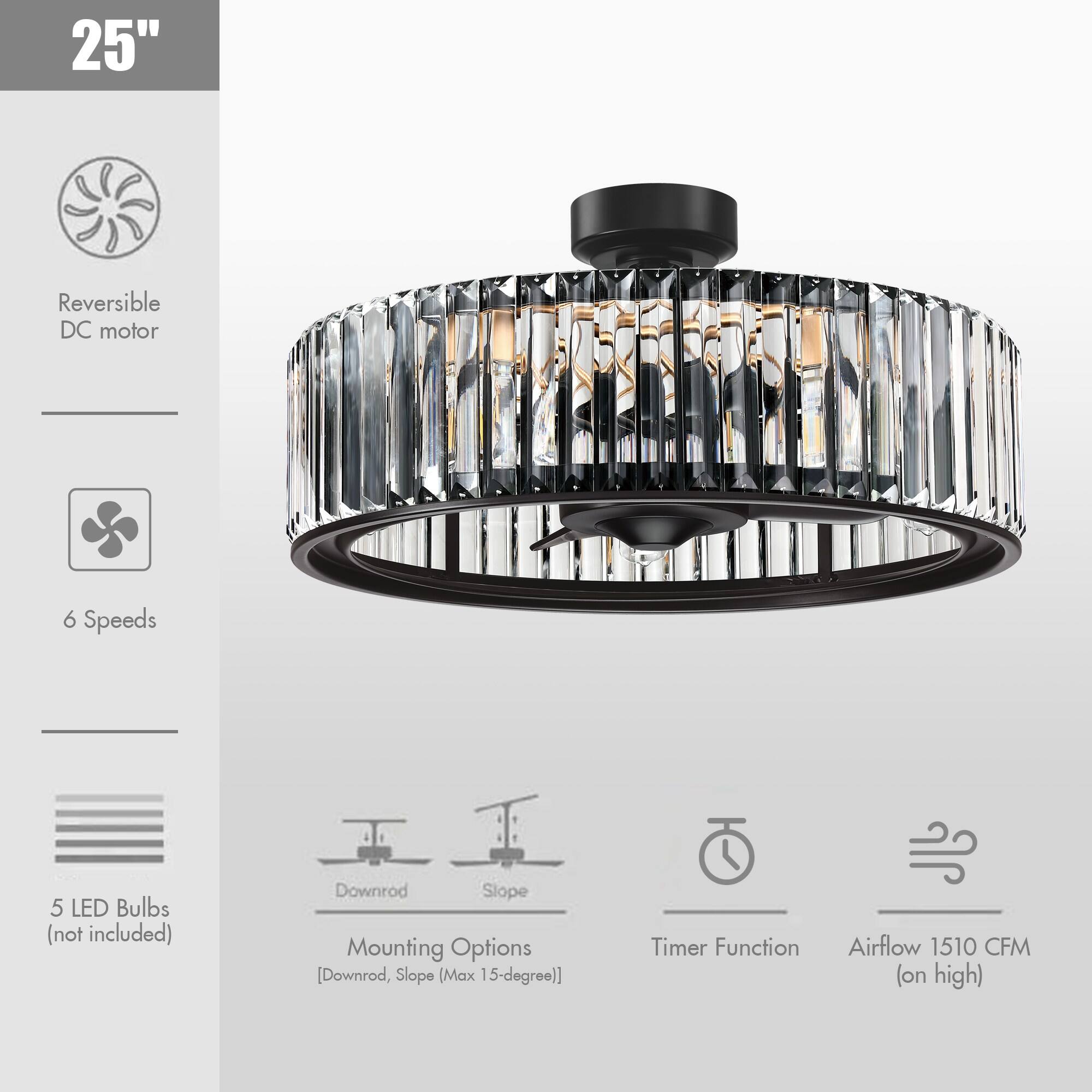 Parrot Uncle 25 in. Downrod Mount Crystal Caged Ceiling Fan