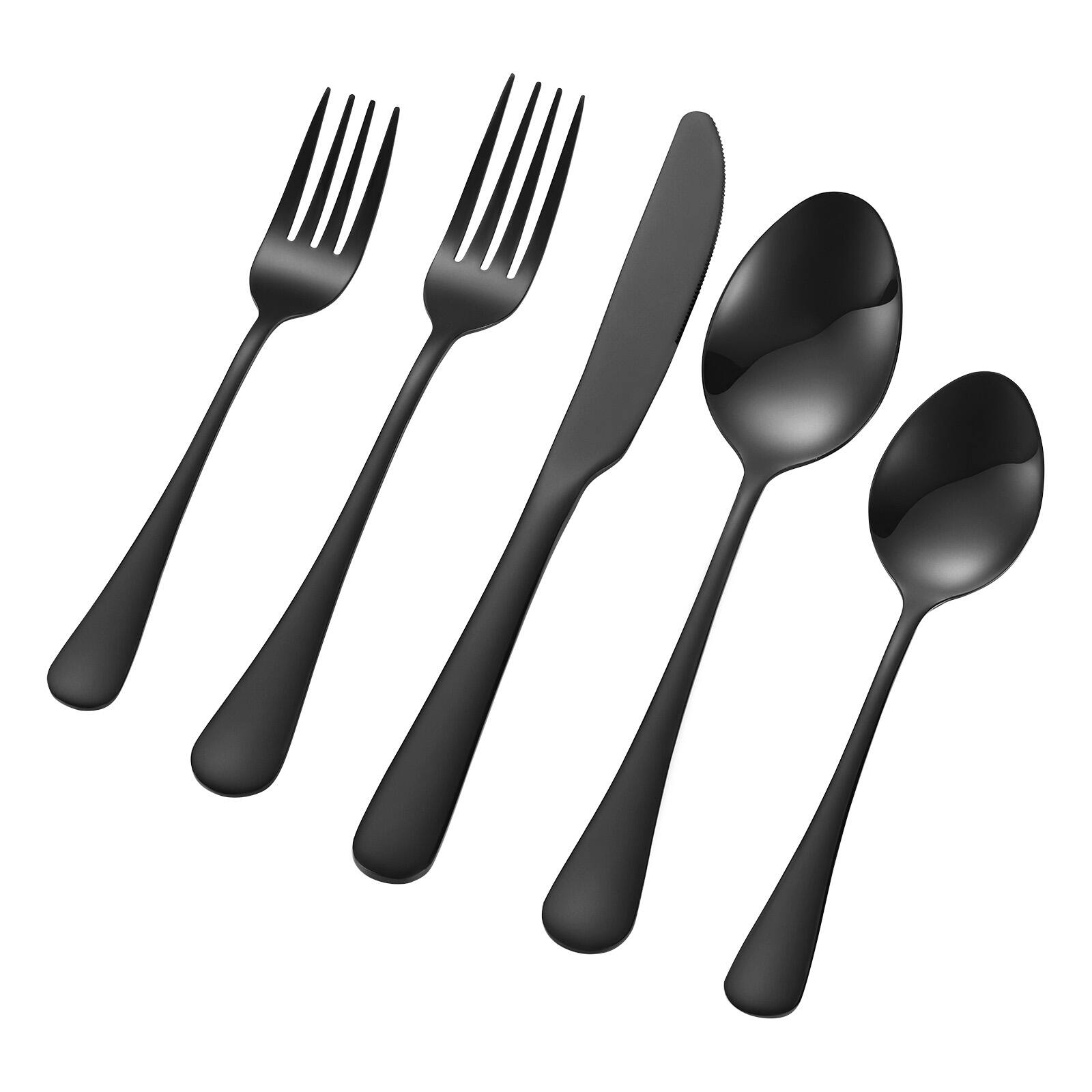 Alt View 5. VEVOR - 30-Piece Black Silverware Set, Food-Grade Stainless Steel Flatware Utensils for 6, Mirror Finished Cutlery Set - Black.