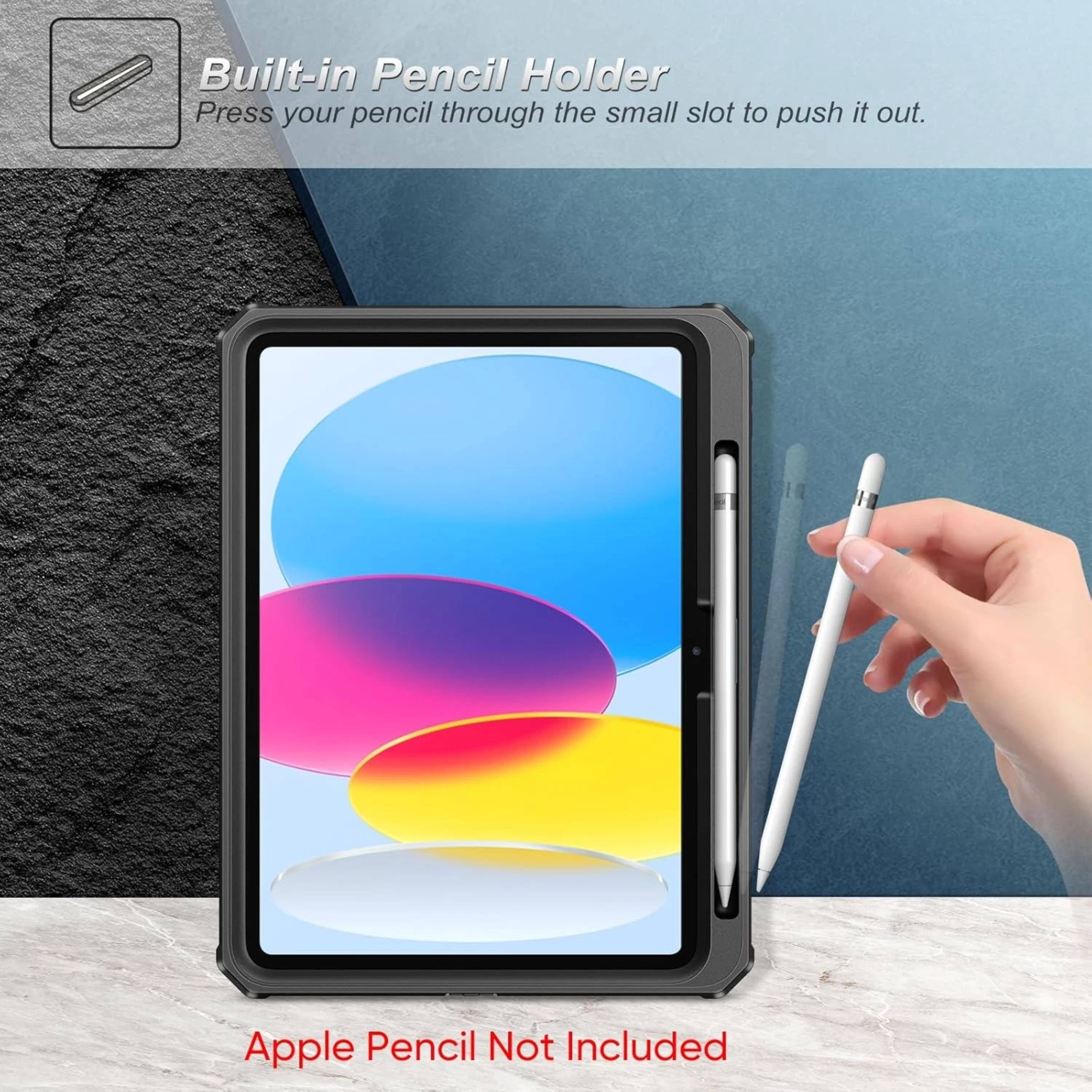 Built-in Pencil Holder  
Press your pencil through the small slot to push it out.  
Apple Pencil Not Included