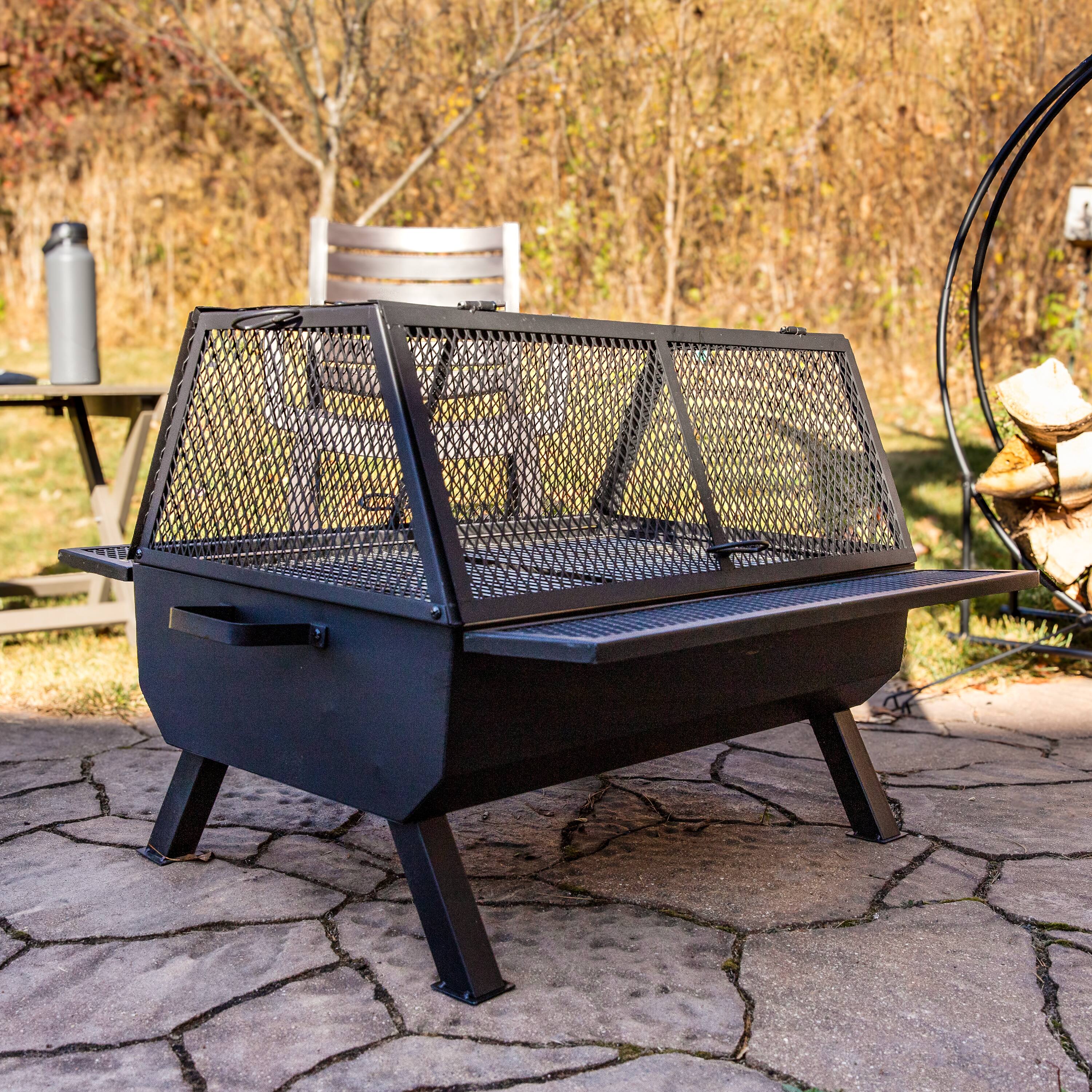 Alt View 1. Sunnydaze - Steel Grilling Fire Pit with Cooking Grate and Spark Screen - Black.