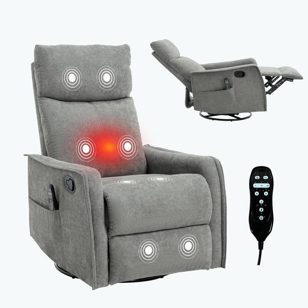 Alt View 9. Kadyn - Fabric Heat Massage Recliner Chair, 8 Vibration Modes & Lumbar Heat, Rocker Swivel, Light Grey - Gray.