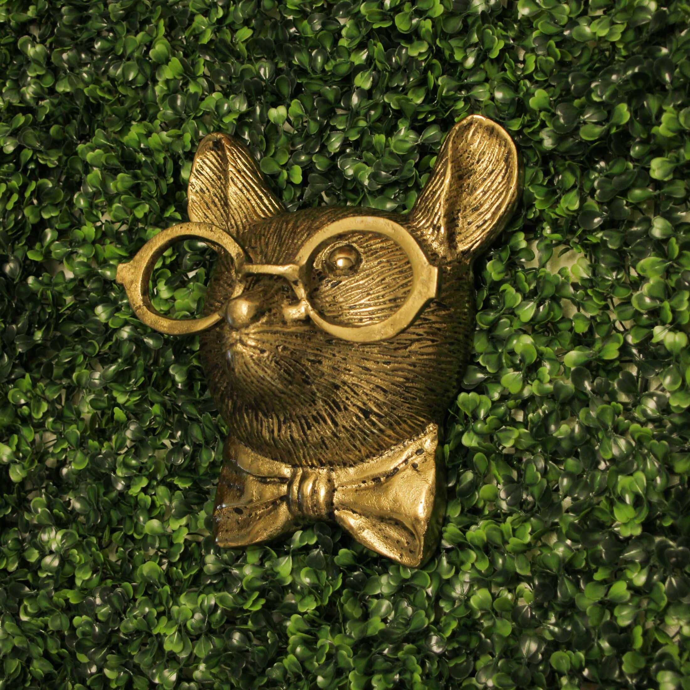 Alt View 4. Things2Die4 - Gold Mouse Head Wall Hanging with Spectacles – Quirky Cast Aluminum Wall Decor - Gold.