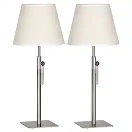 Oumilen - 2-Pack Adjustable Height Table Lamp with Beige Fabric Shade, Square Metal Base, UL Plug