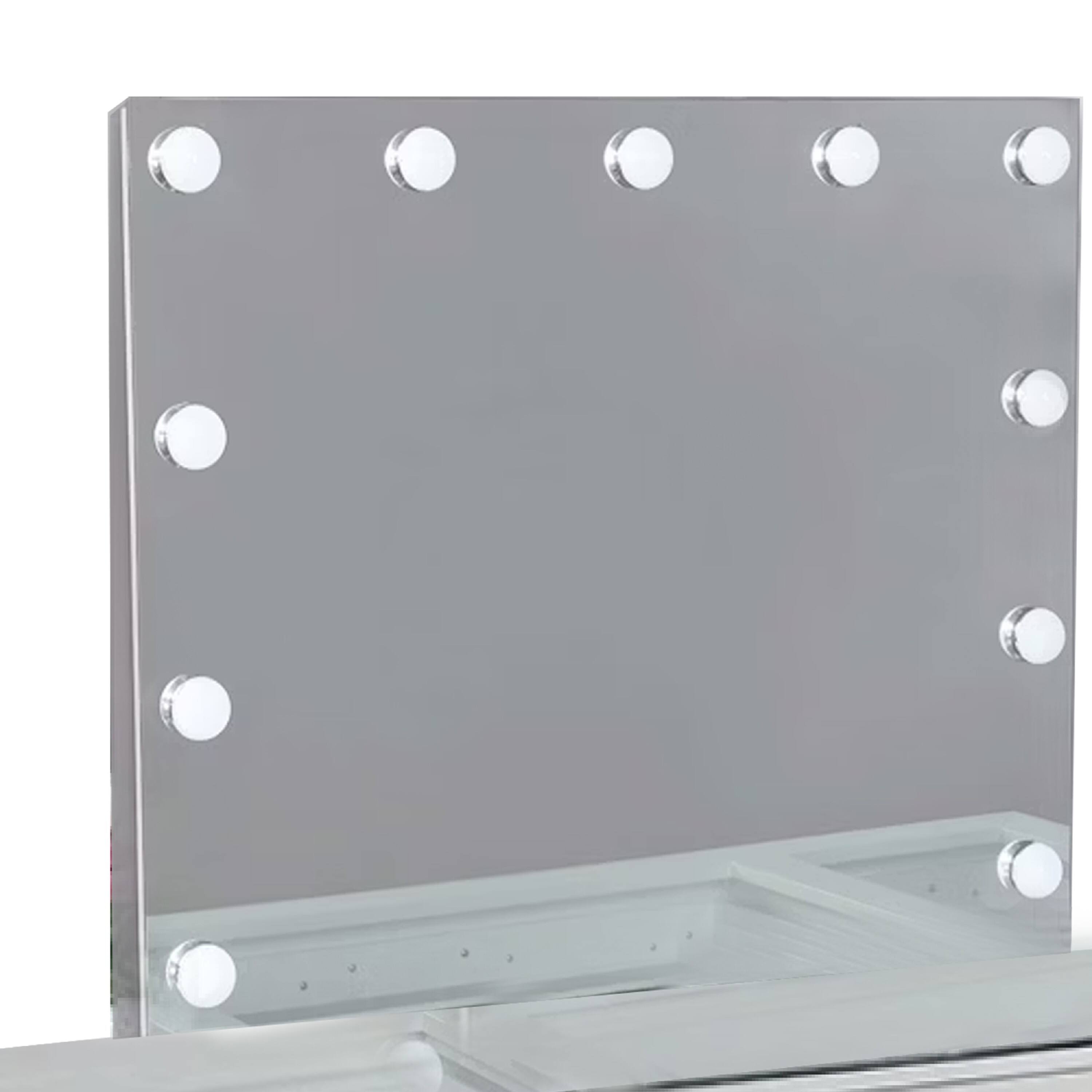 Alt View 1. Manhattan Lane - Vaz 3pc LED Mirror Vanity Table Set, Glass Top, Padded Stool - Luminous White, Gray, Clear.