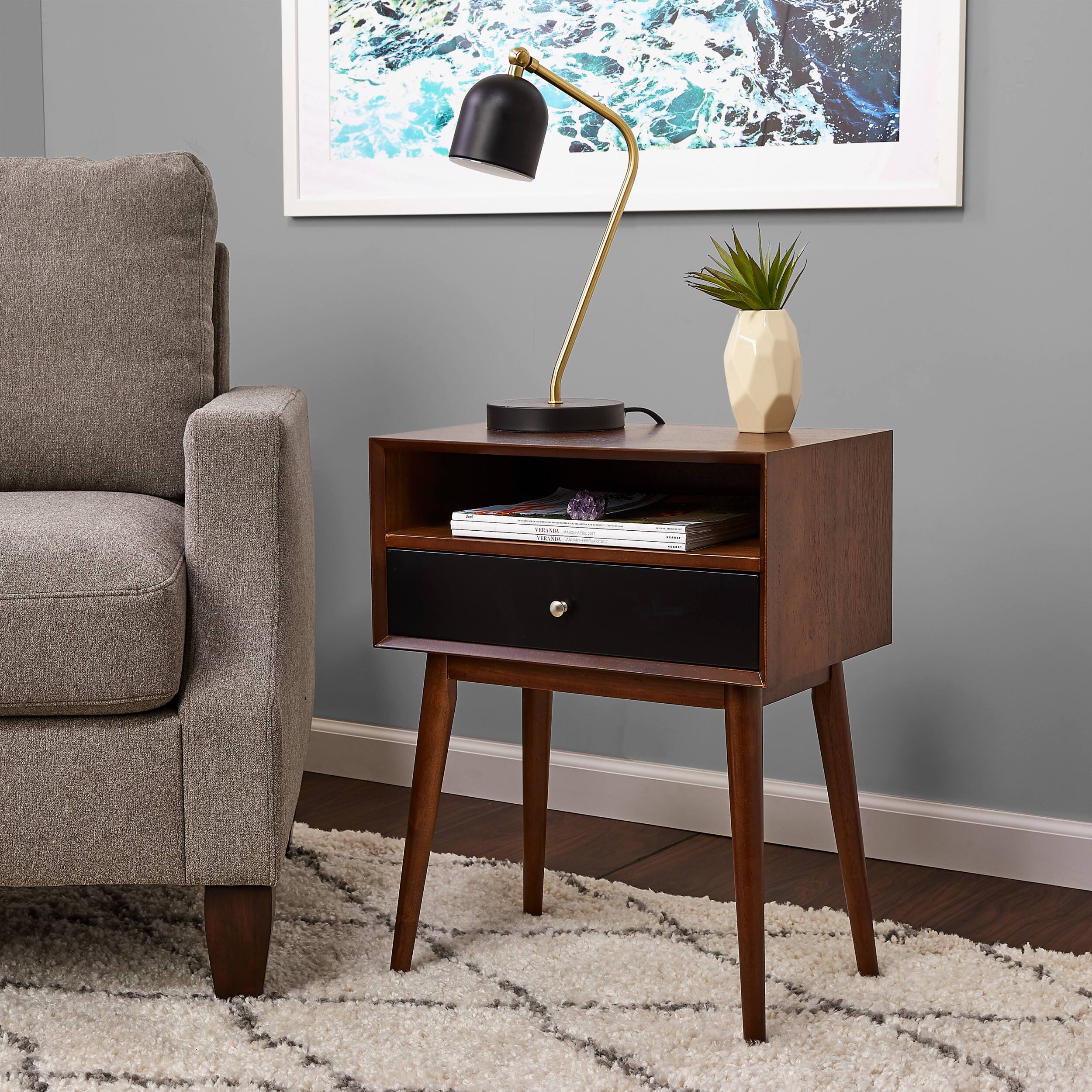 Angle. Adore Decor - Rivet Mid-Century Modern Wood Media TV Console Table - Walnut Brown.